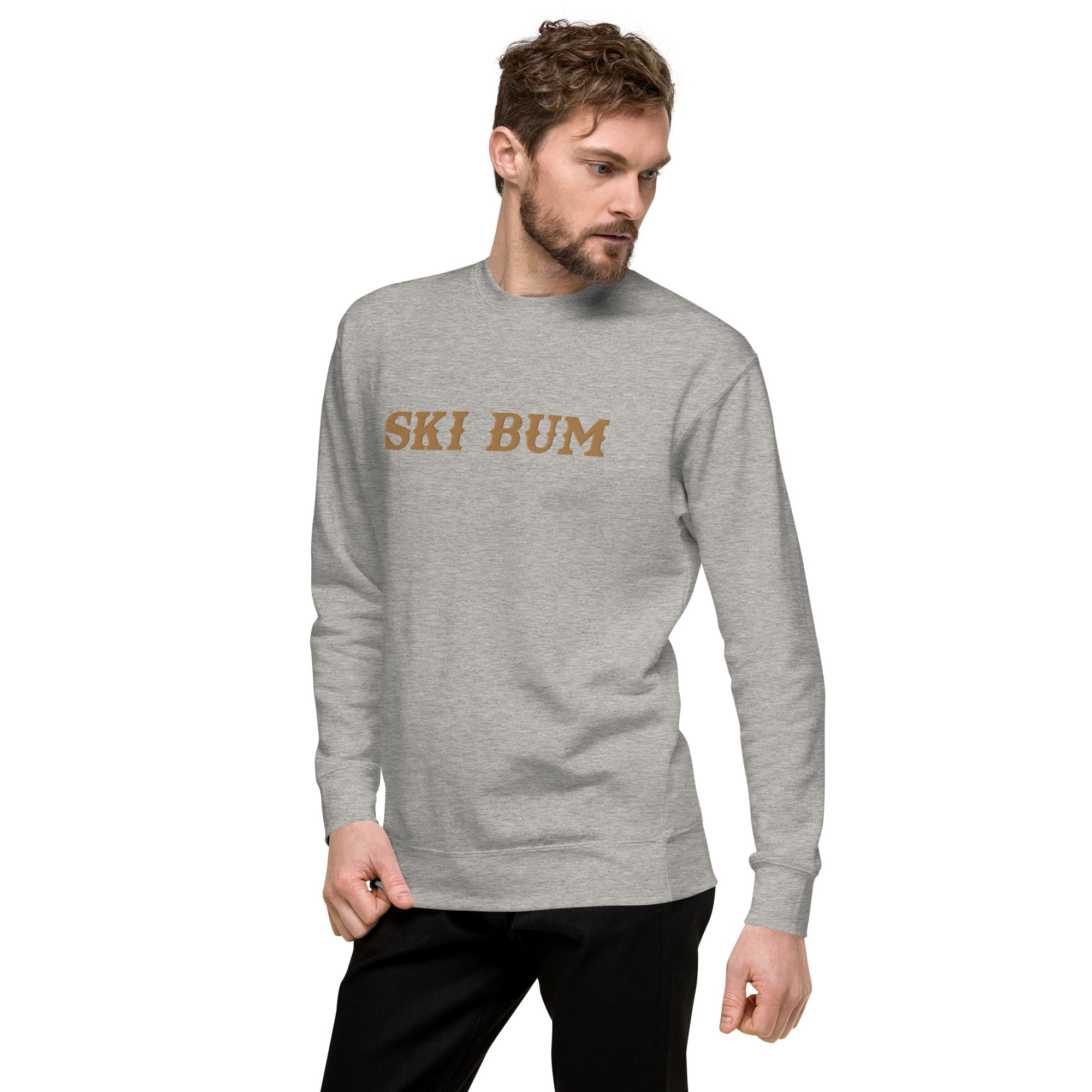 Unisex Premium Sweatshirt Ski Bum Old Gold large embroidered pattern