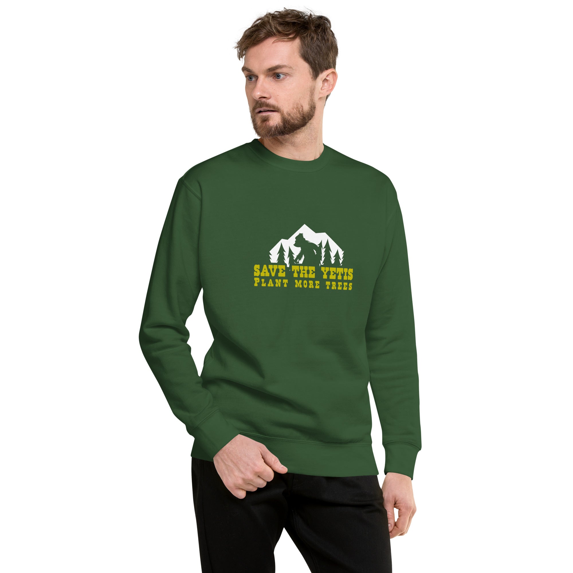 Sweatshirt premium unisexe Save the Yetis, Plant more Trees sur couleurs foncées