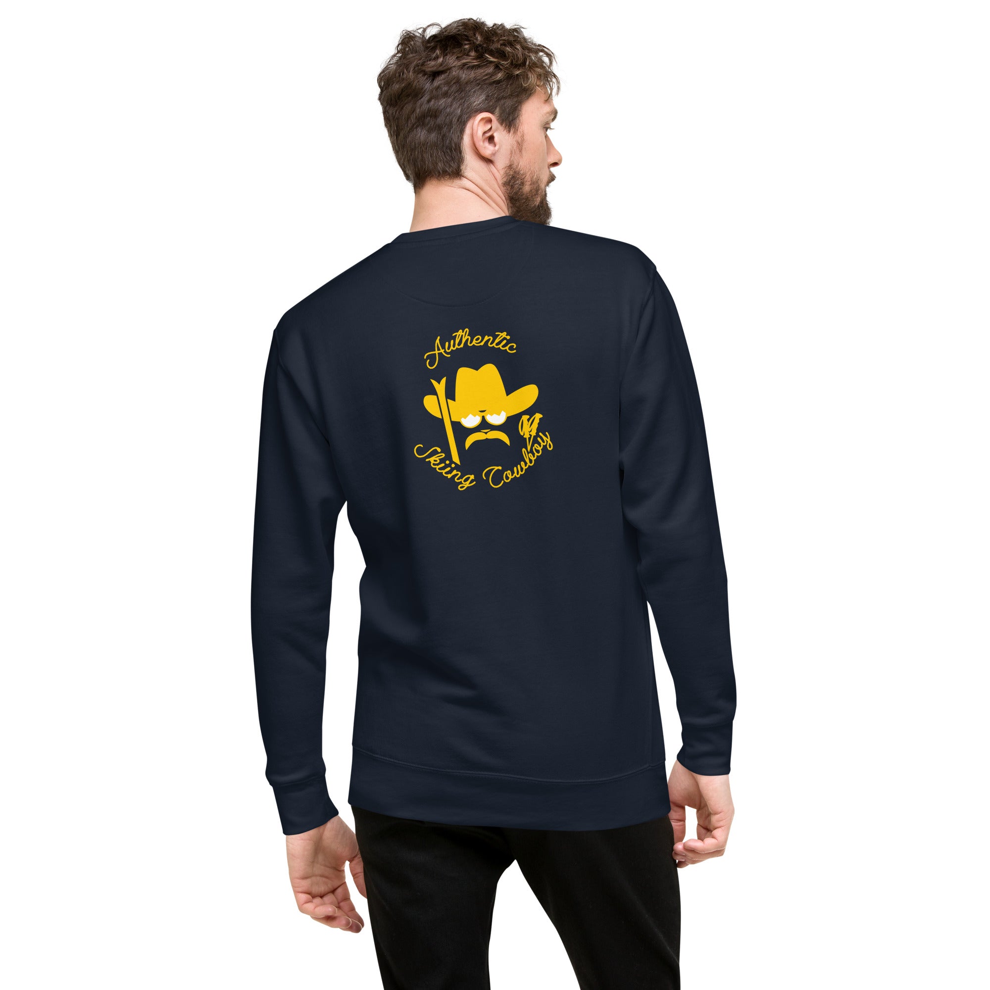 Unisex Premium Sweatshirt Authentic Skiing Cowboy (front & back)