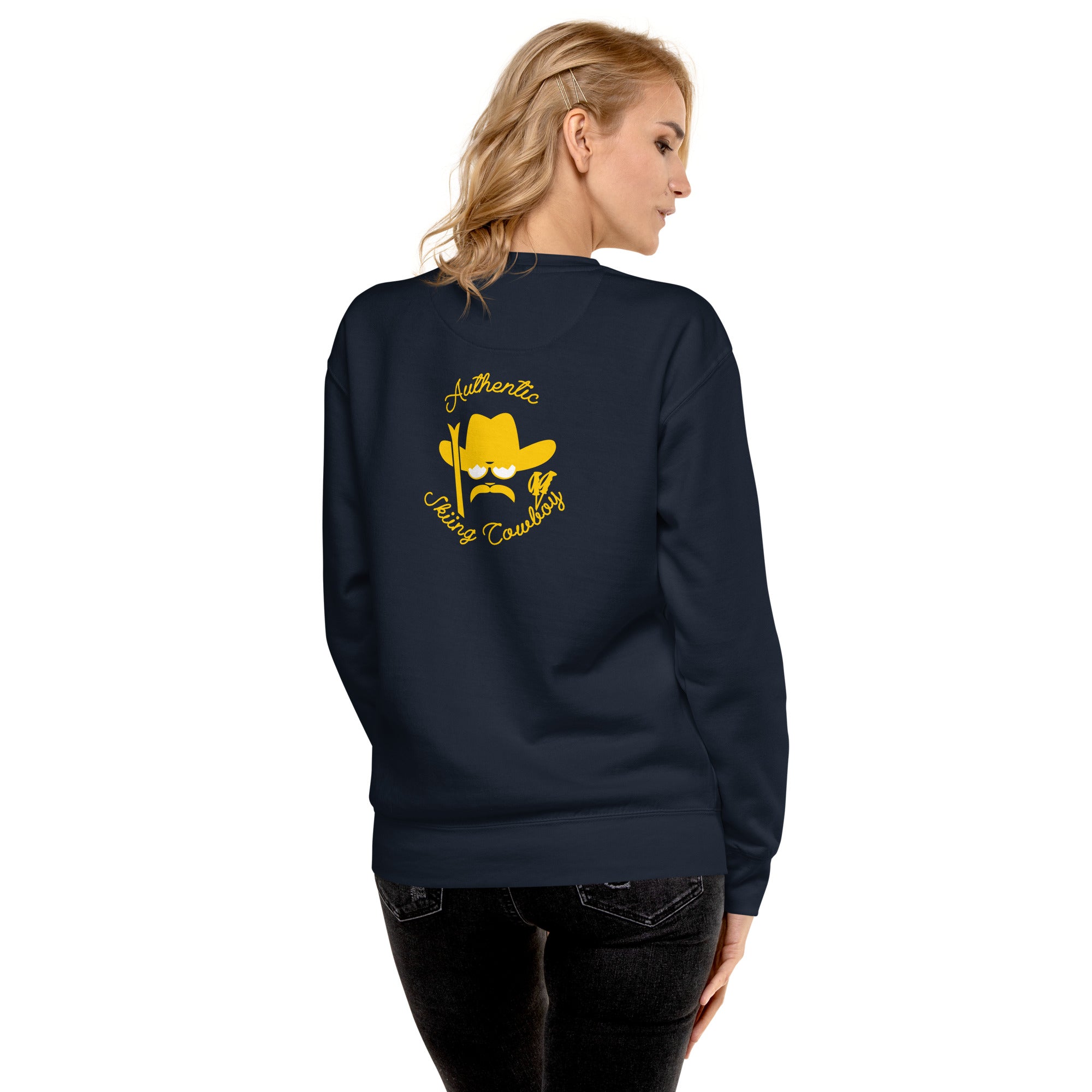 Unisex Premium Sweatshirt Authentic Skiing Cowboy (front & back)