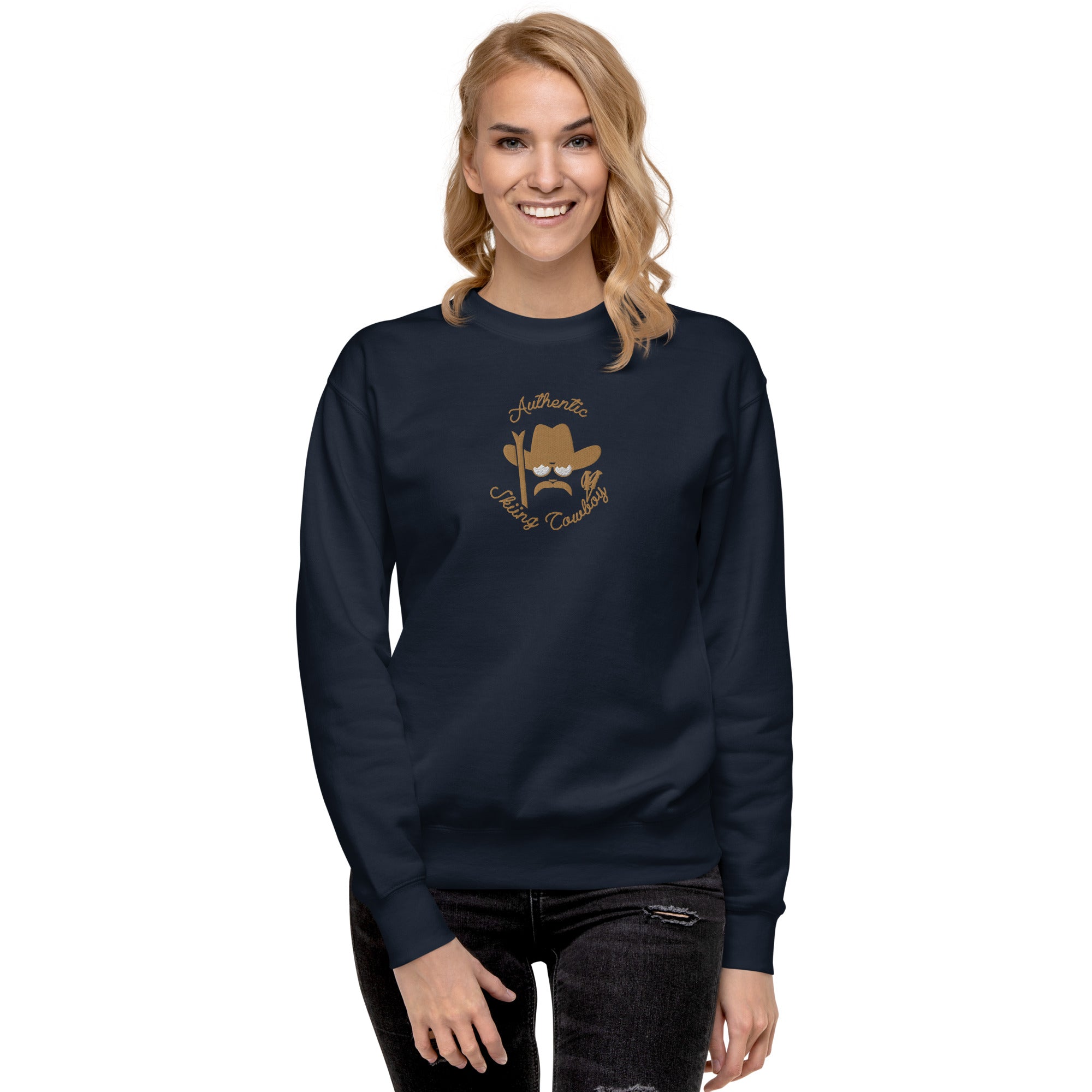 Sweatshirt premium unisexe Authentic Skiing Cowboy grand motif brodé old gold