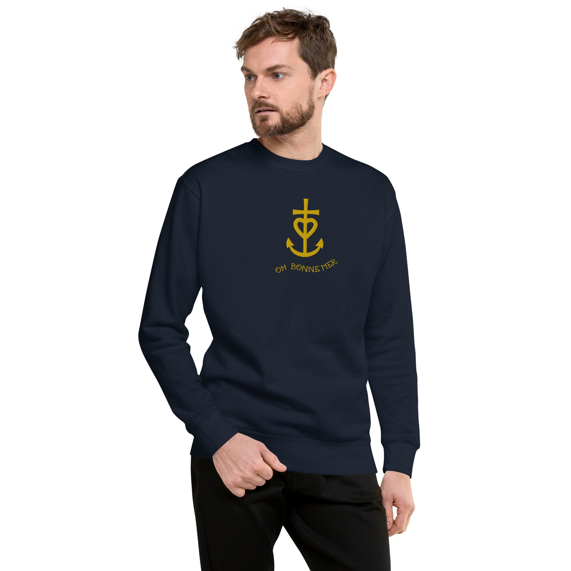 Unisex Premium Sweatshirt Croix de Camargue Gold large embroidered pattern