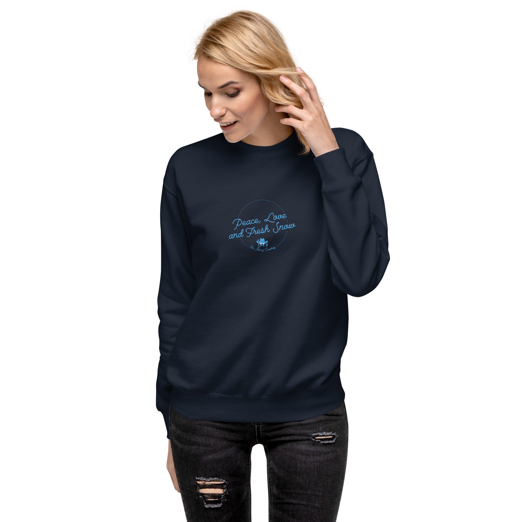 Sweatshirt premium unisexe Peace, Love and Fresh Snow