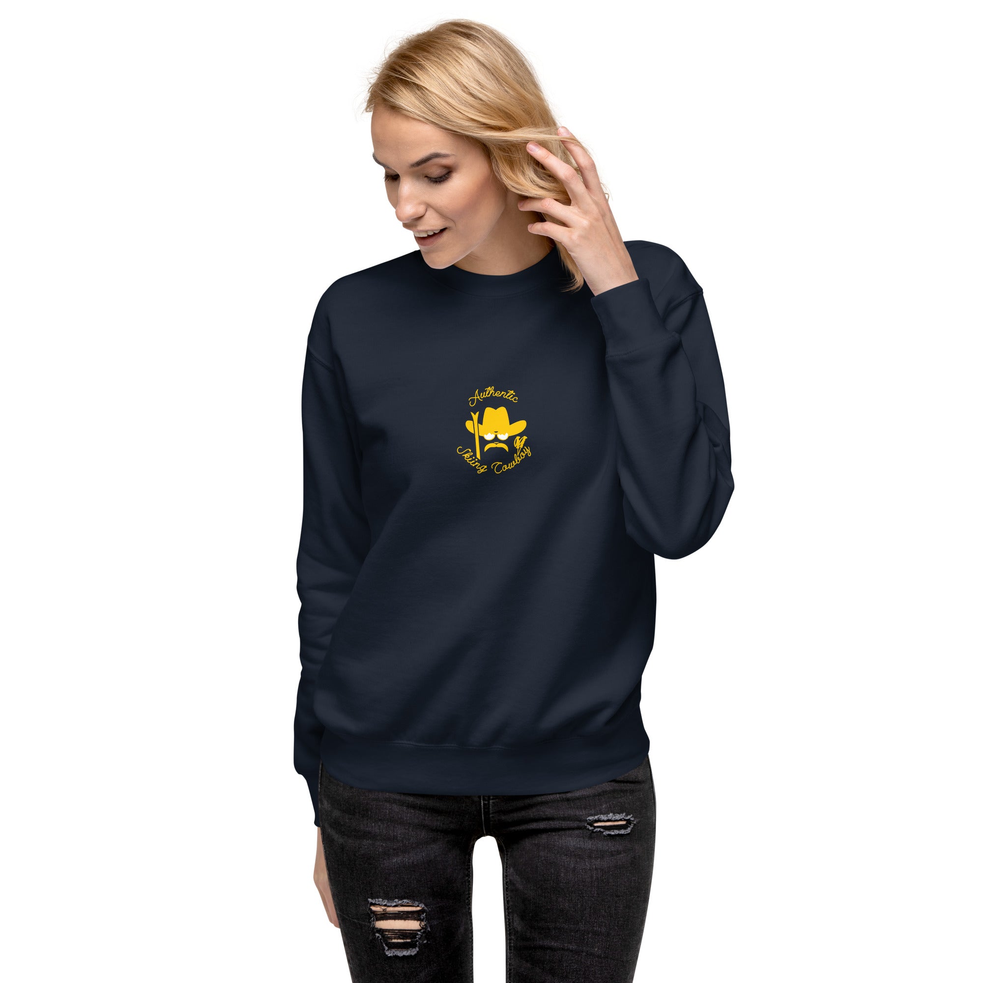 Unisex Premium Sweatshirt Authentic Skiing Cowboy (front & back)