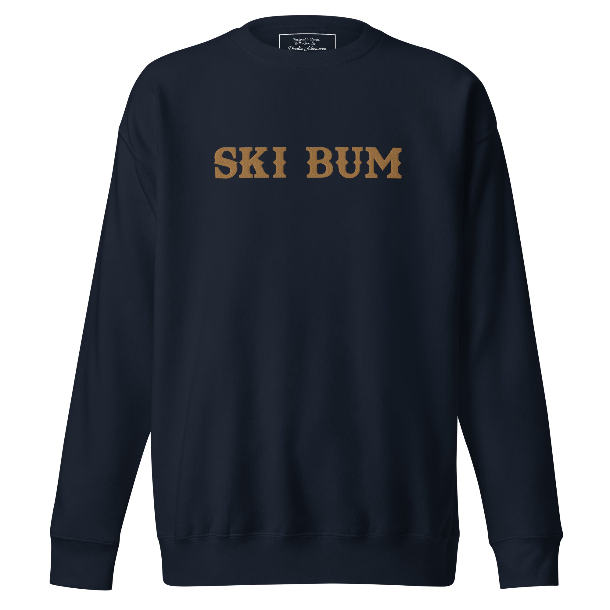 Unisex Premium Sweatshirt Ski Bum Old Gold large embroidered pattern