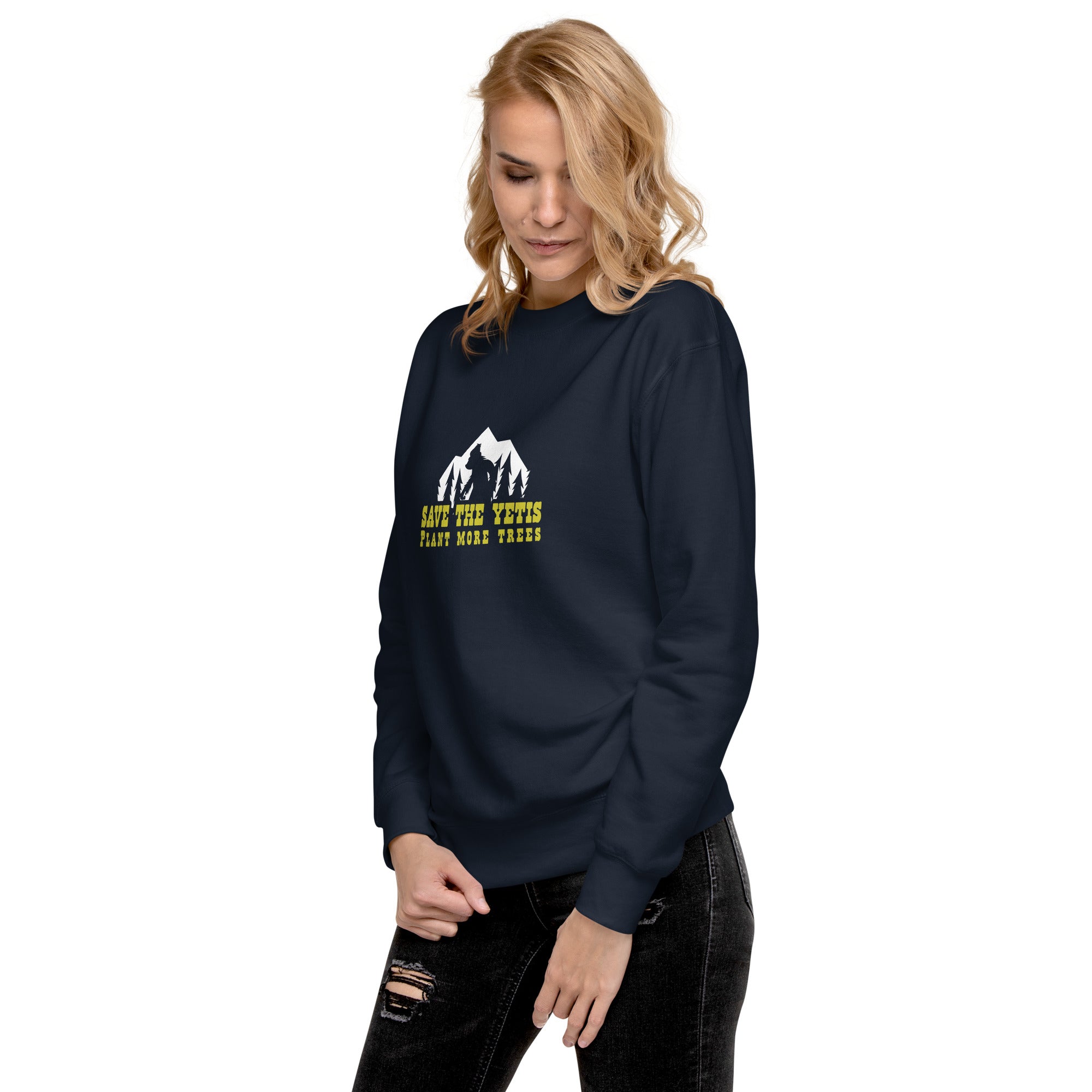 Sweatshirt premium unisexe Save the Yetis, Plant more Trees sur couleurs foncées