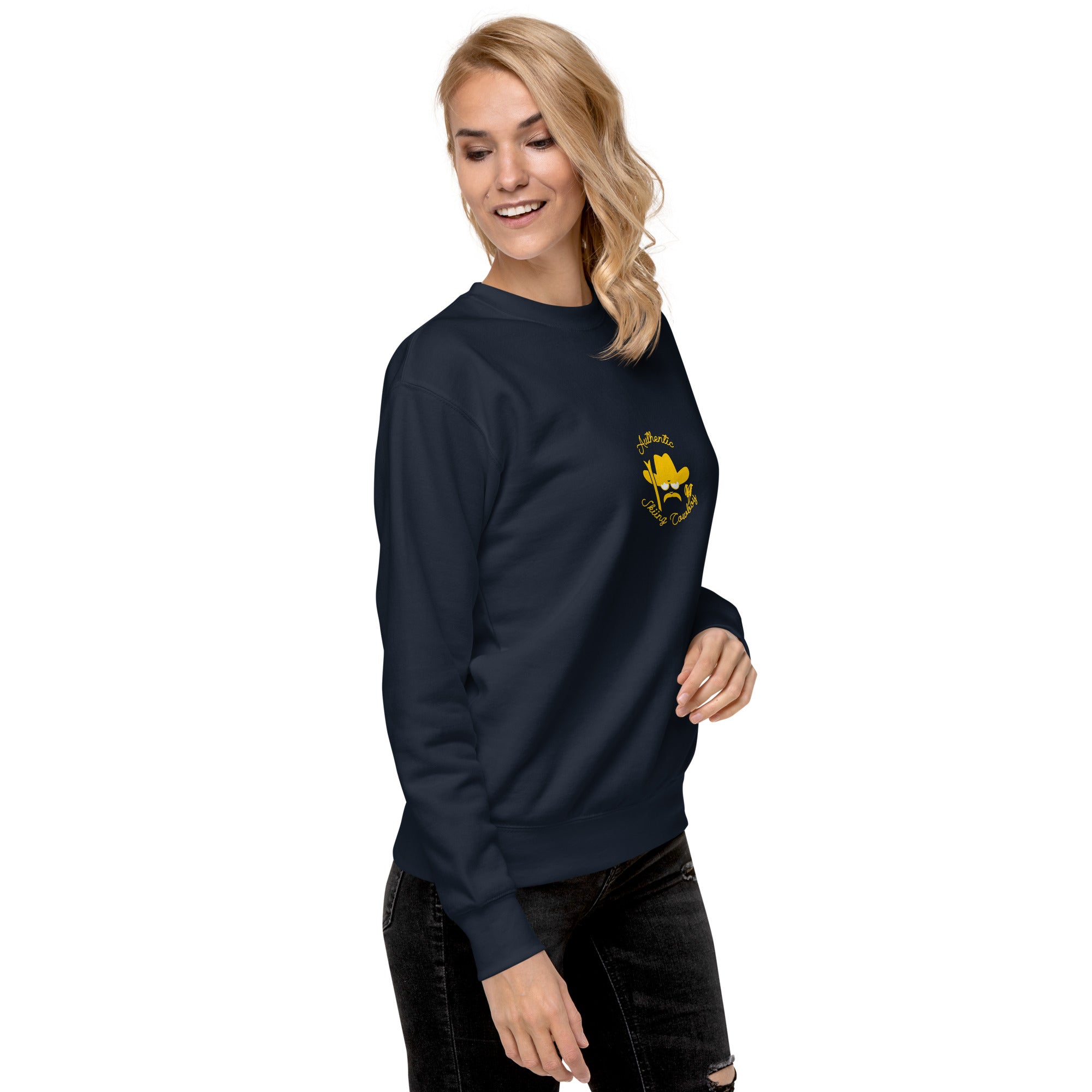 Unisex Premium Sweatshirt Authentic Skiing Cowboy (front & back)