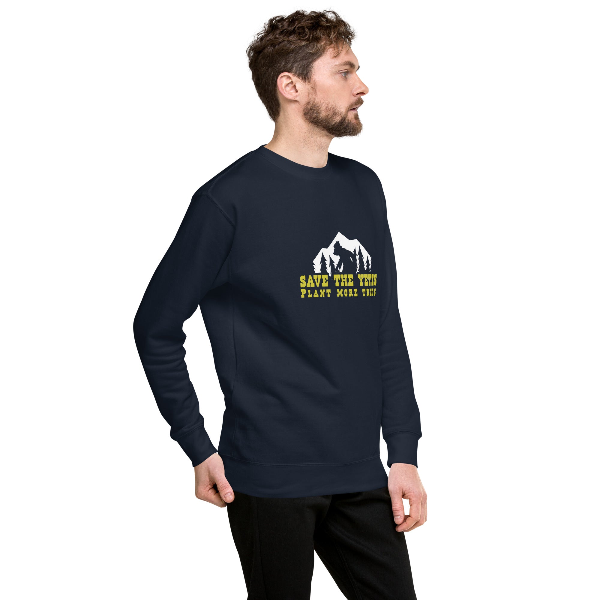 Sweatshirt premium unisexe Save the Yetis, Plant more Trees sur couleurs foncées