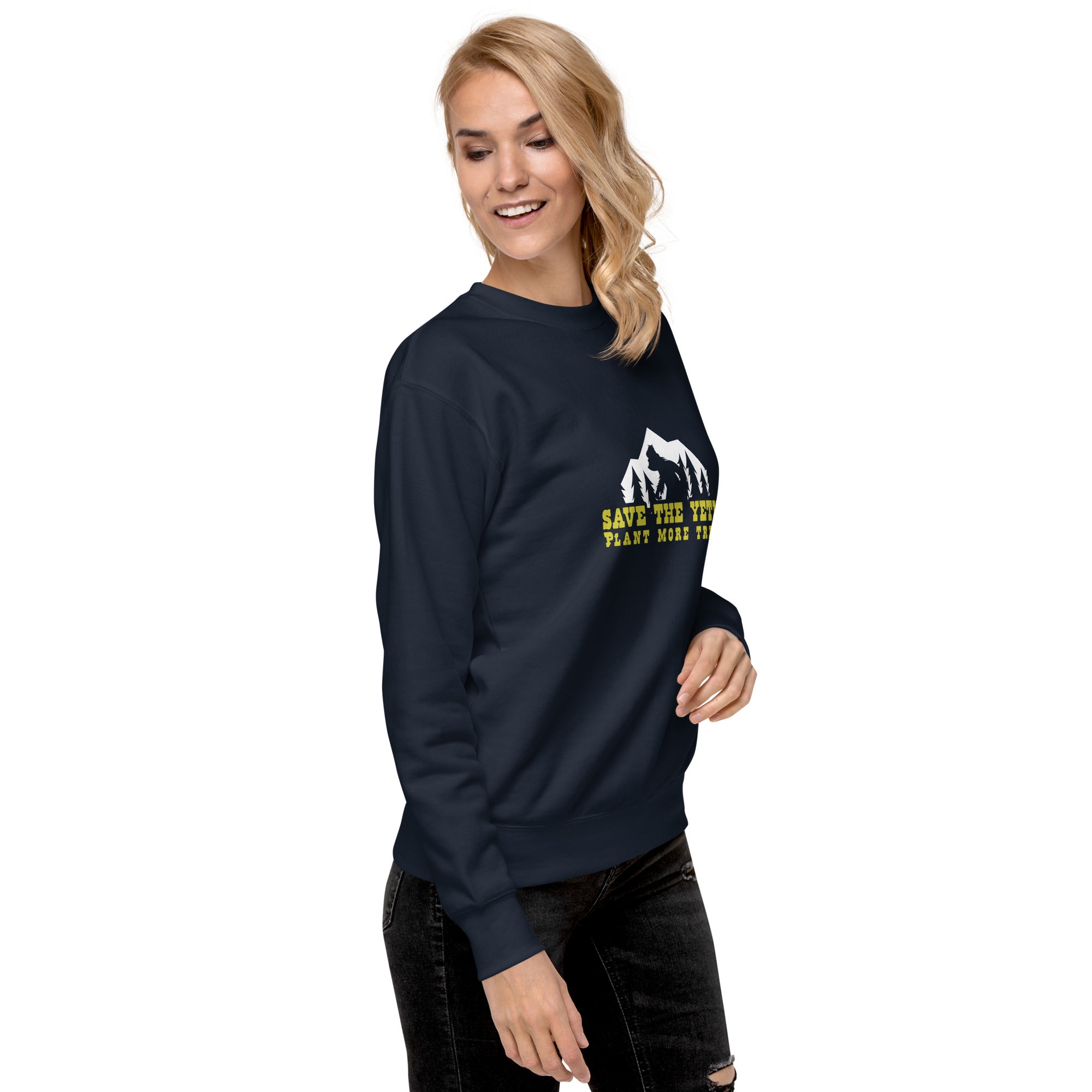 Sweatshirt premium unisexe Save the Yetis, Plant more Trees sur couleurs foncées