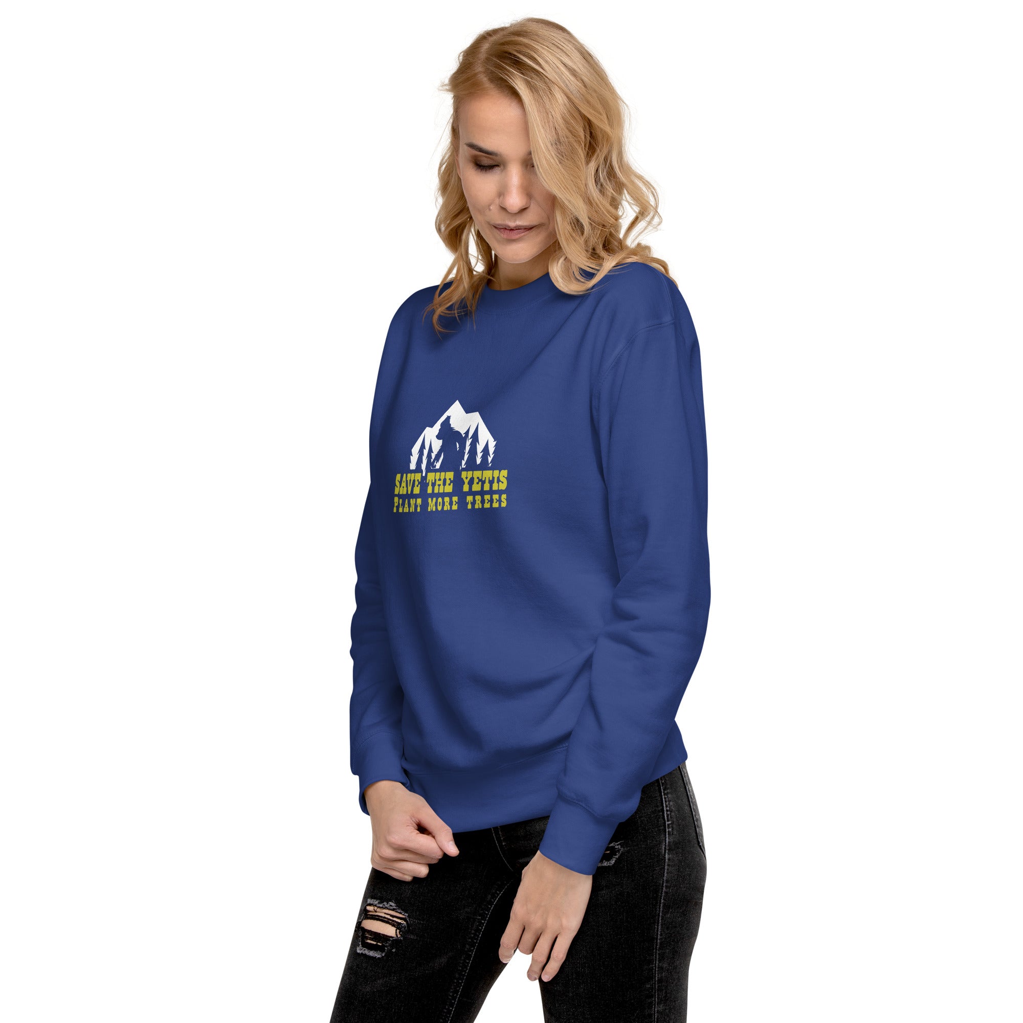 Sweatshirt premium unisexe Save the Yetis, Plant more Trees sur couleurs foncées