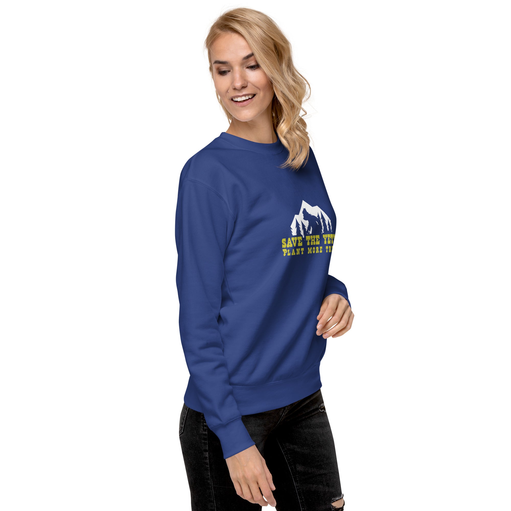 Sweatshirt premium unisexe Save the Yetis, Plant more Trees sur couleurs foncées