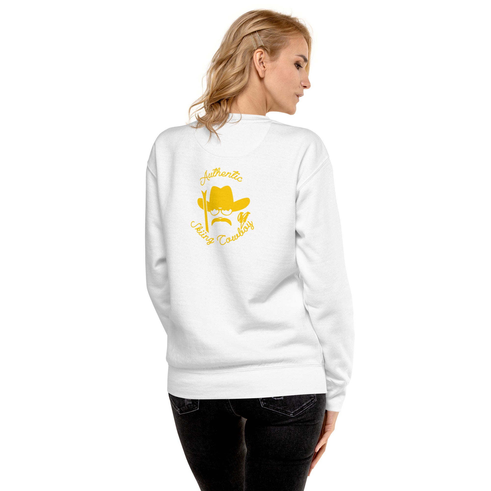 Unisex Premium Sweatshirt Authentic Skiing Cowboy (front & back)