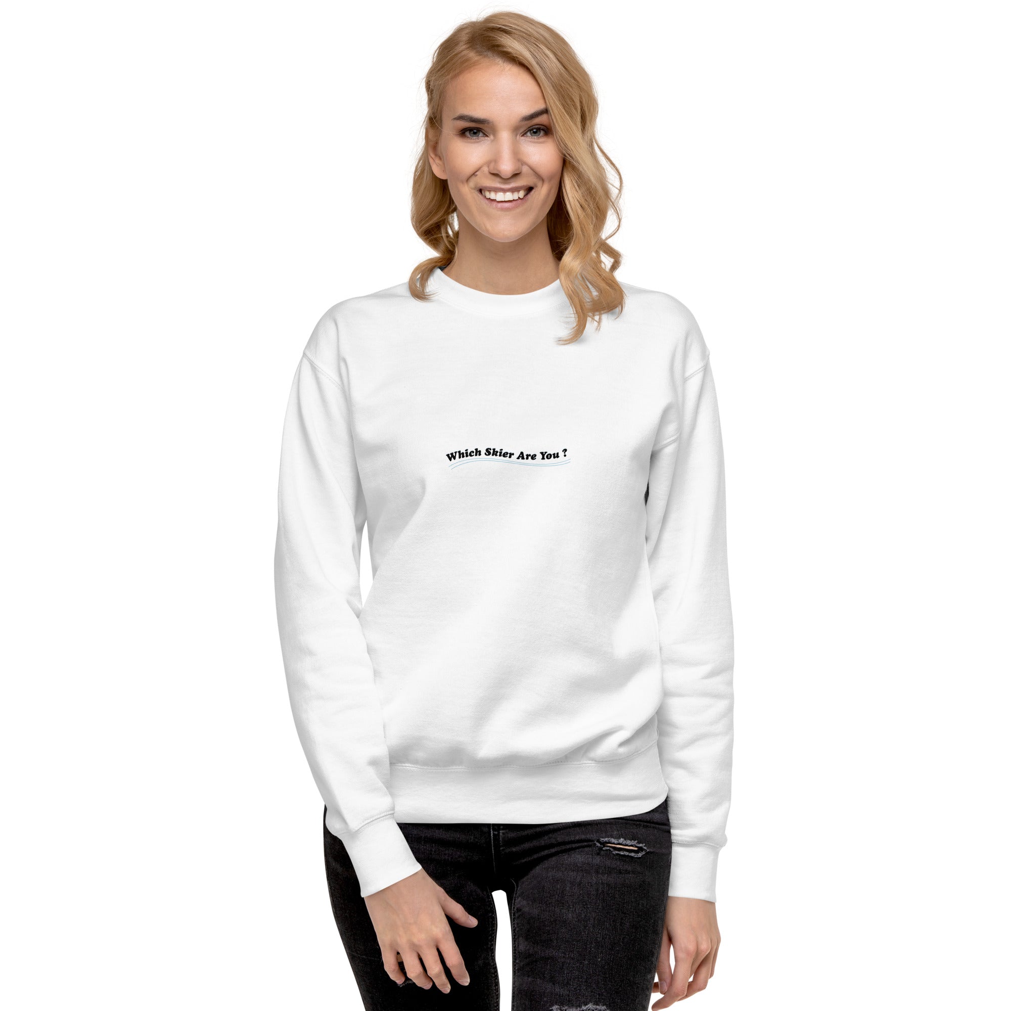 Unisex Premium Sweatshirt Which skier are you? Speed Skier (Front/Back) on Light colors