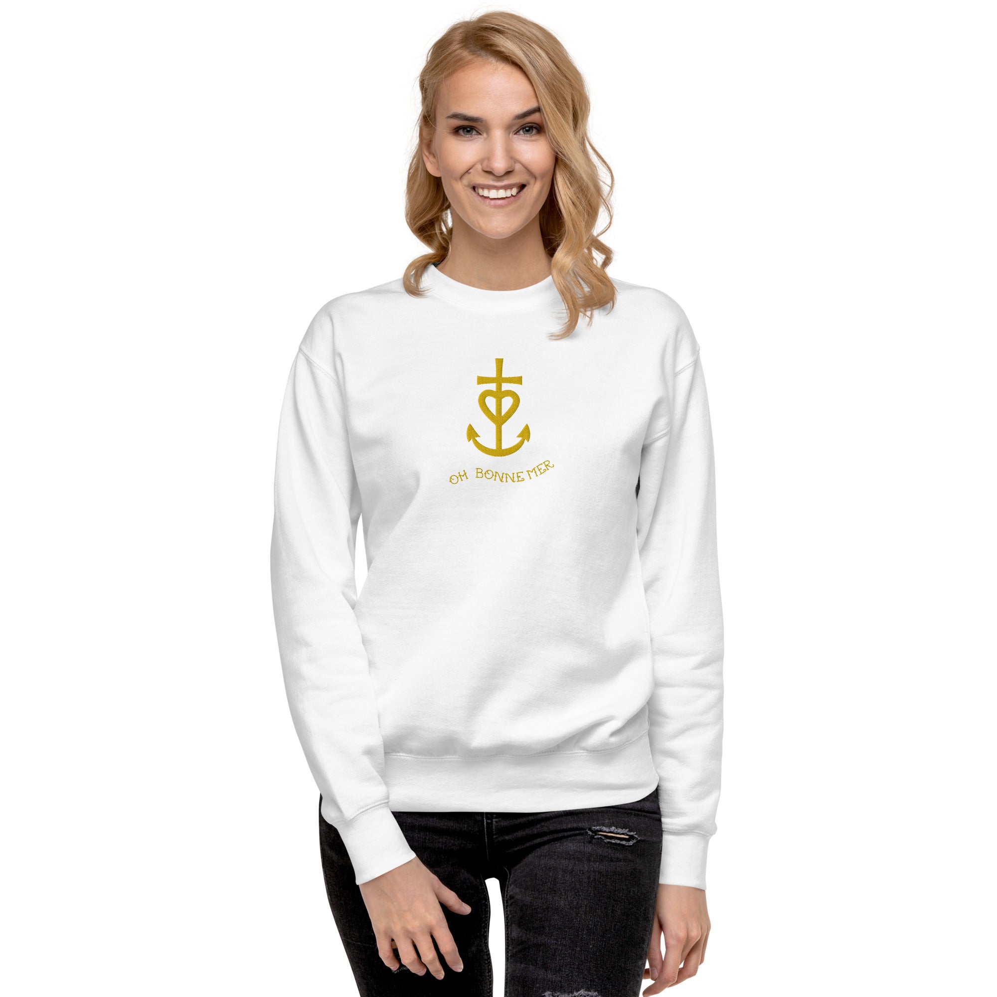 Unisex Premium Sweatshirt Croix de Camargue Gold large embroidered pattern