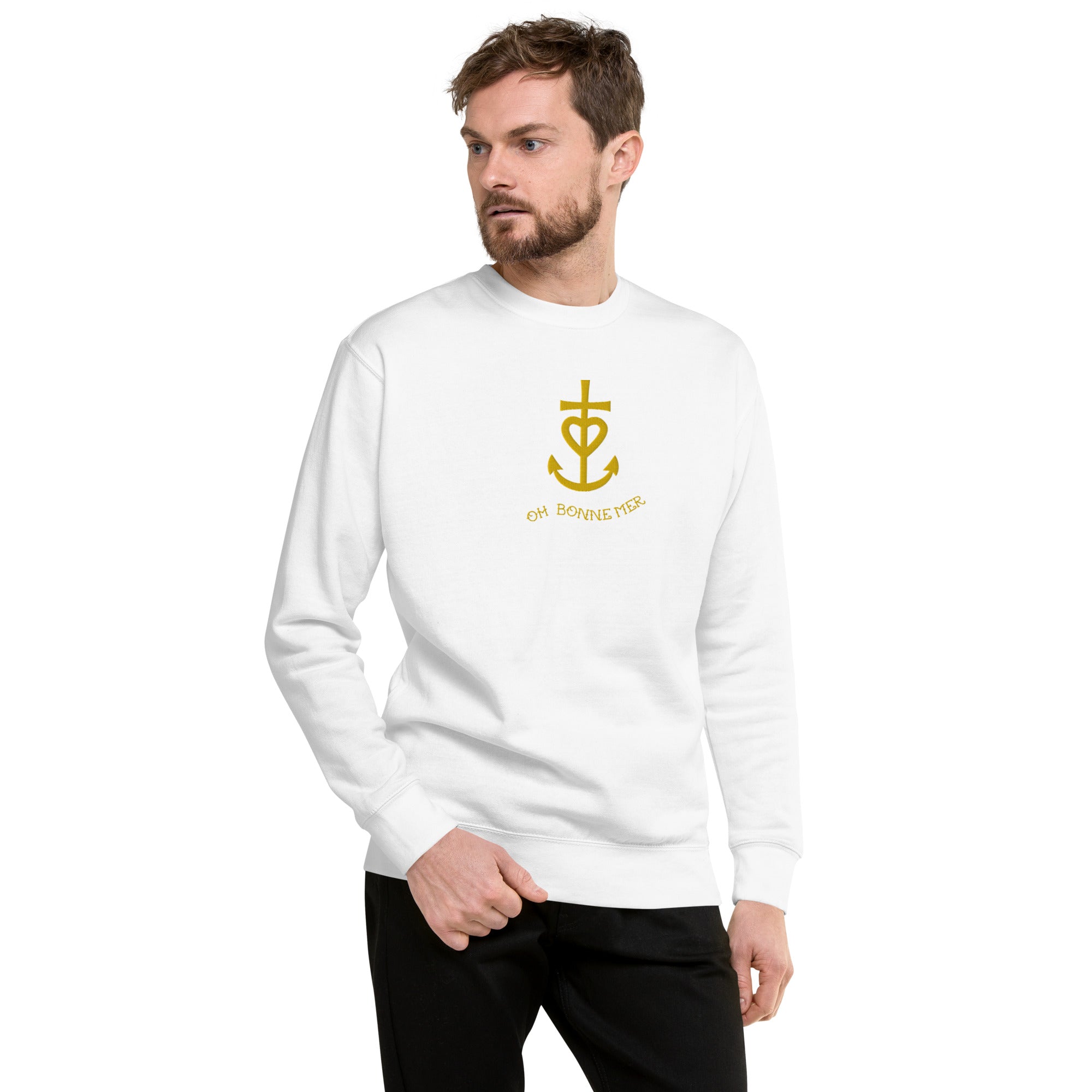 Unisex Premium Sweatshirt Croix de Camargue Gold large embroidered pattern