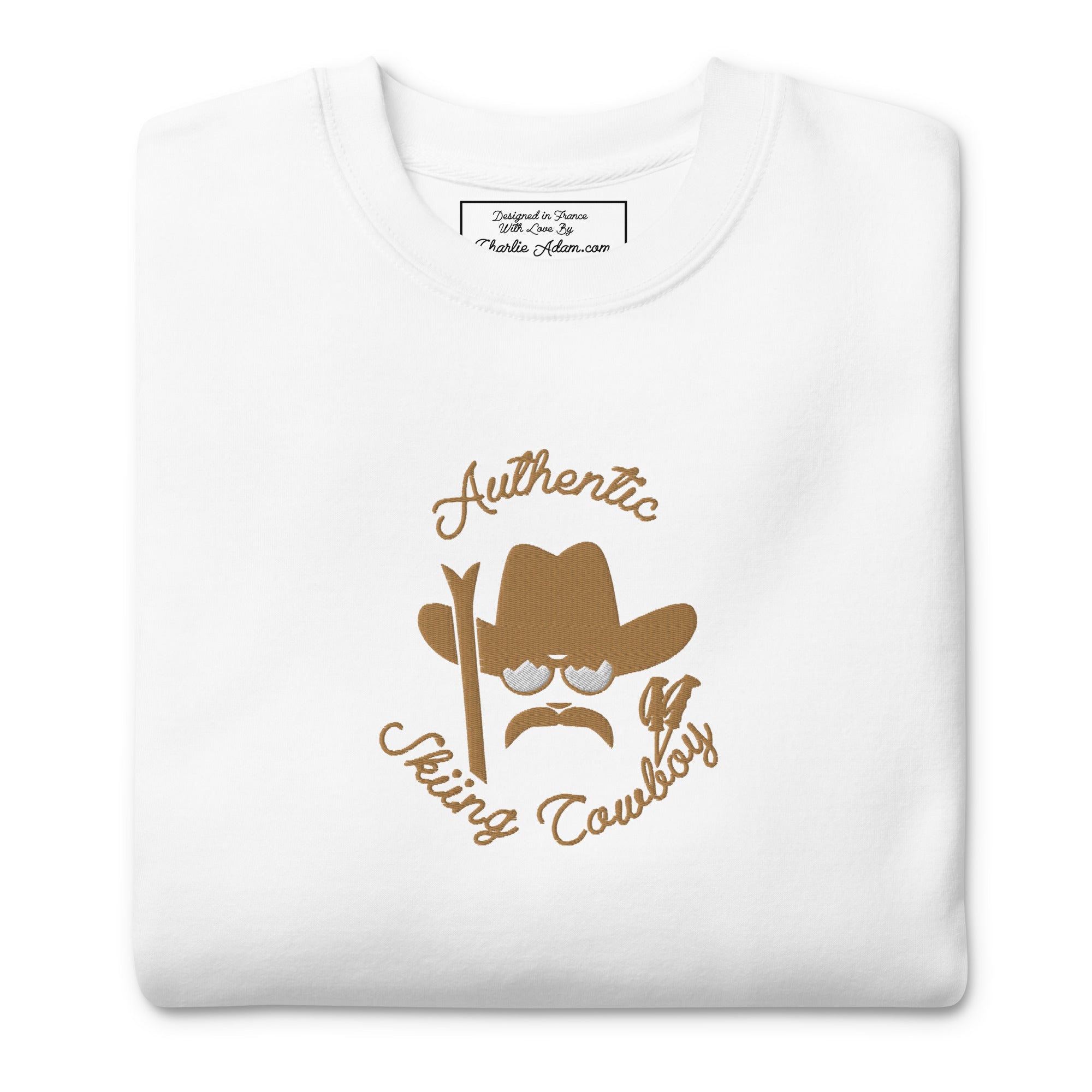 Sweatshirt premium unisexe Authentic Skiing Cowboy grand motif brodé old gold