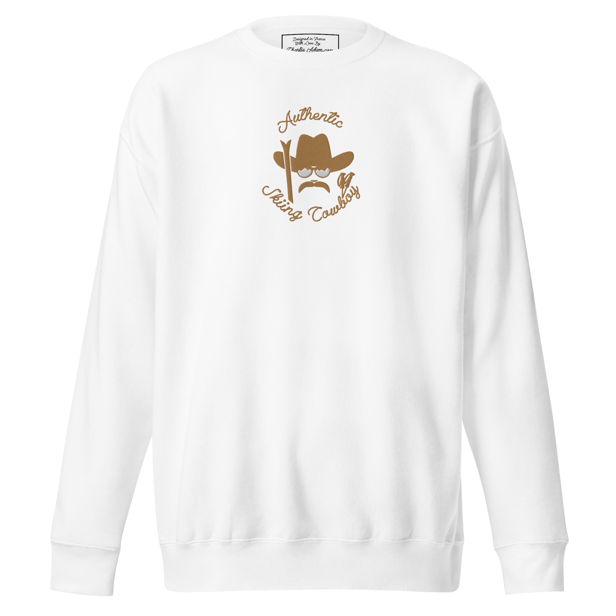 Sweatshirt premium unisexe Authentic Skiing Cowboy grand motif brodé old gold
