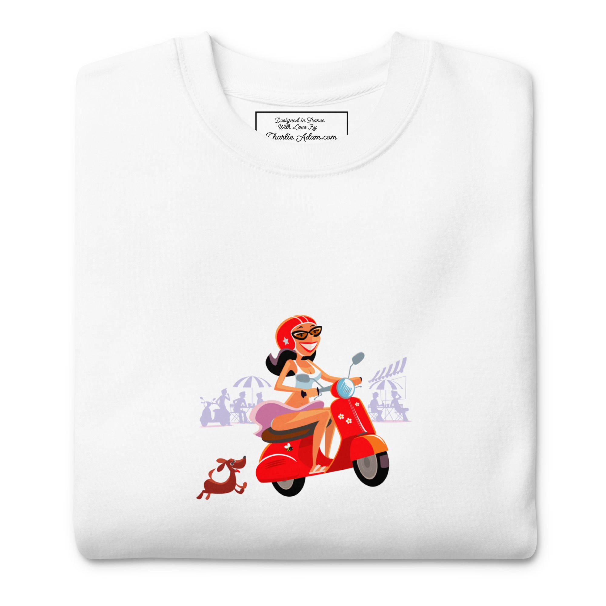 Sweatshirt premium unisexe Vespa Girl in St Tropez