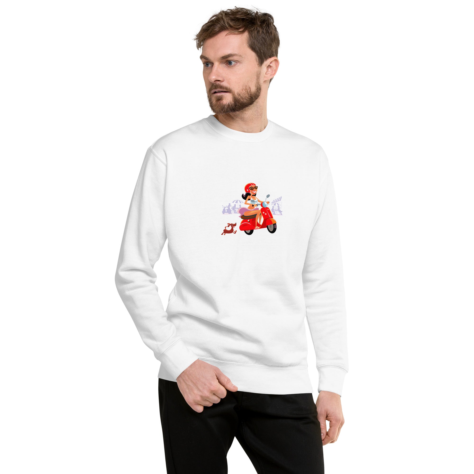 Sweatshirt premium unisexe Vespa Girl in St Tropez