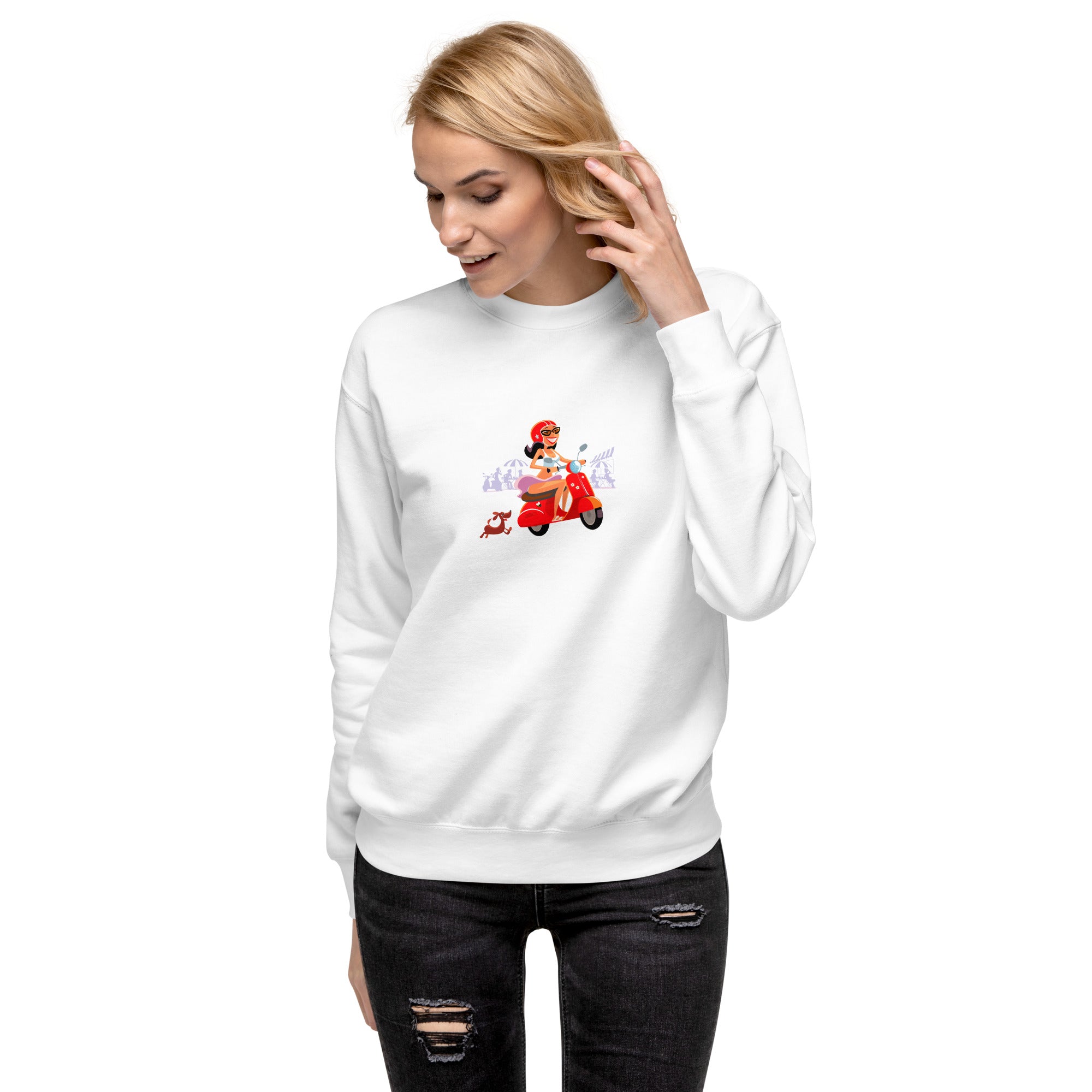 Sweatshirt premium unisexe Vespa Girl in St Tropez