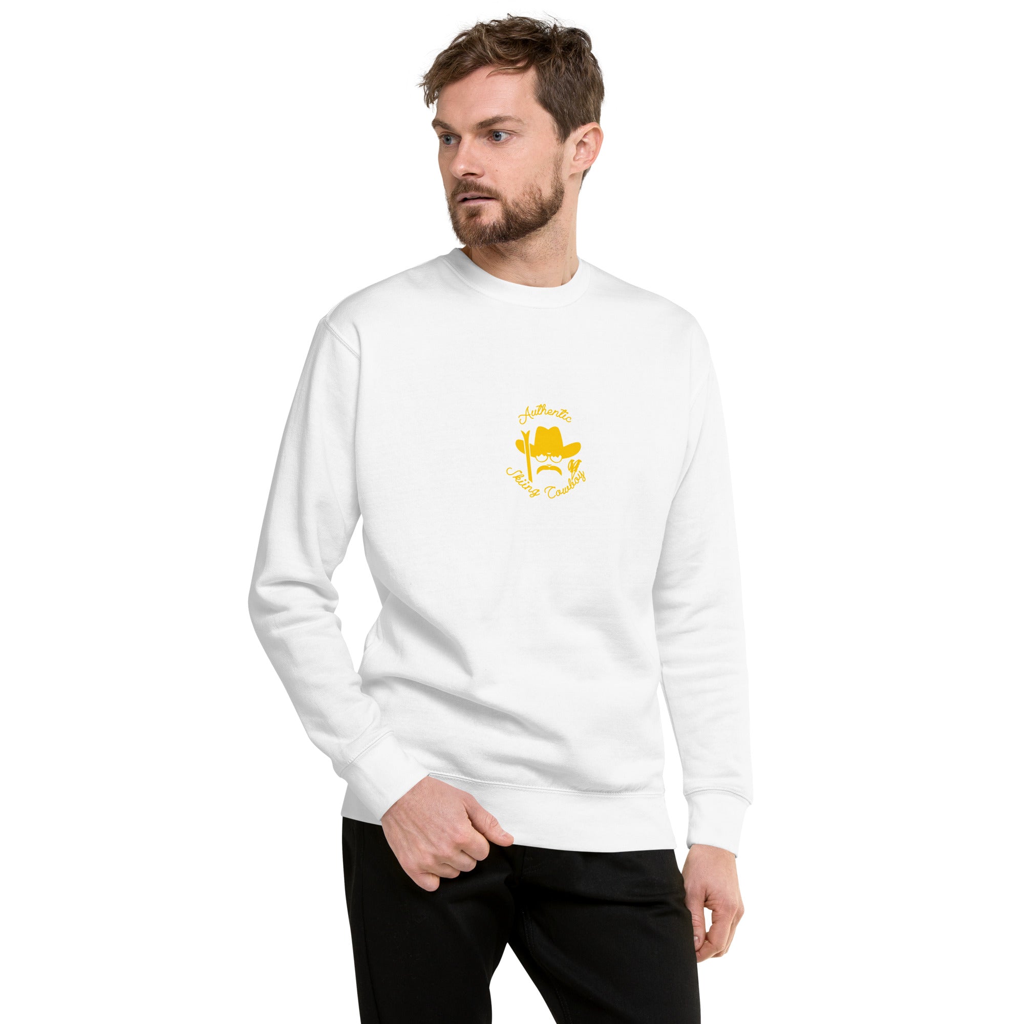 Unisex Premium Sweatshirt Authentic Skiing Cowboy (front & back)