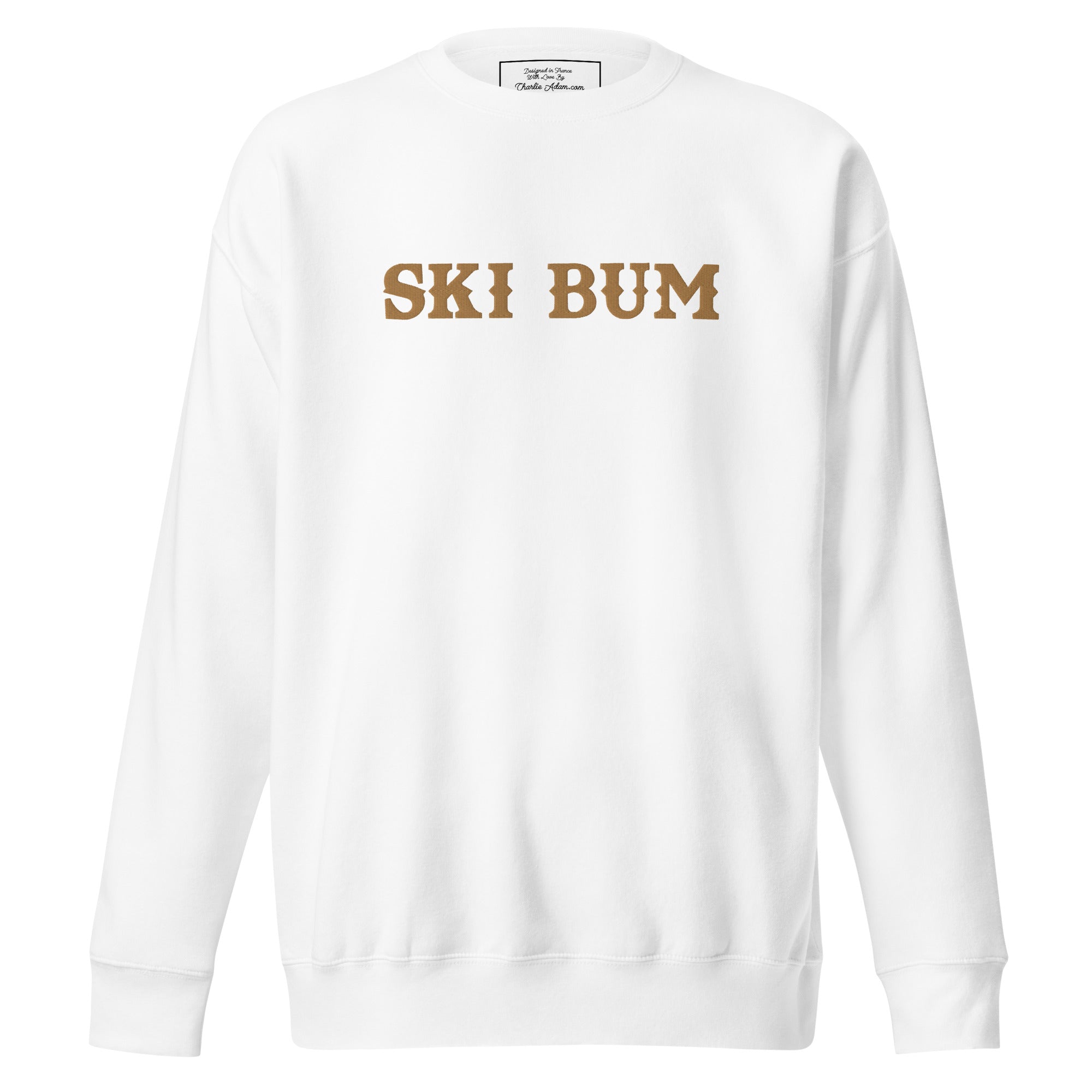 Unisex Premium Sweatshirt Ski Bum Old Gold large embroidered pattern