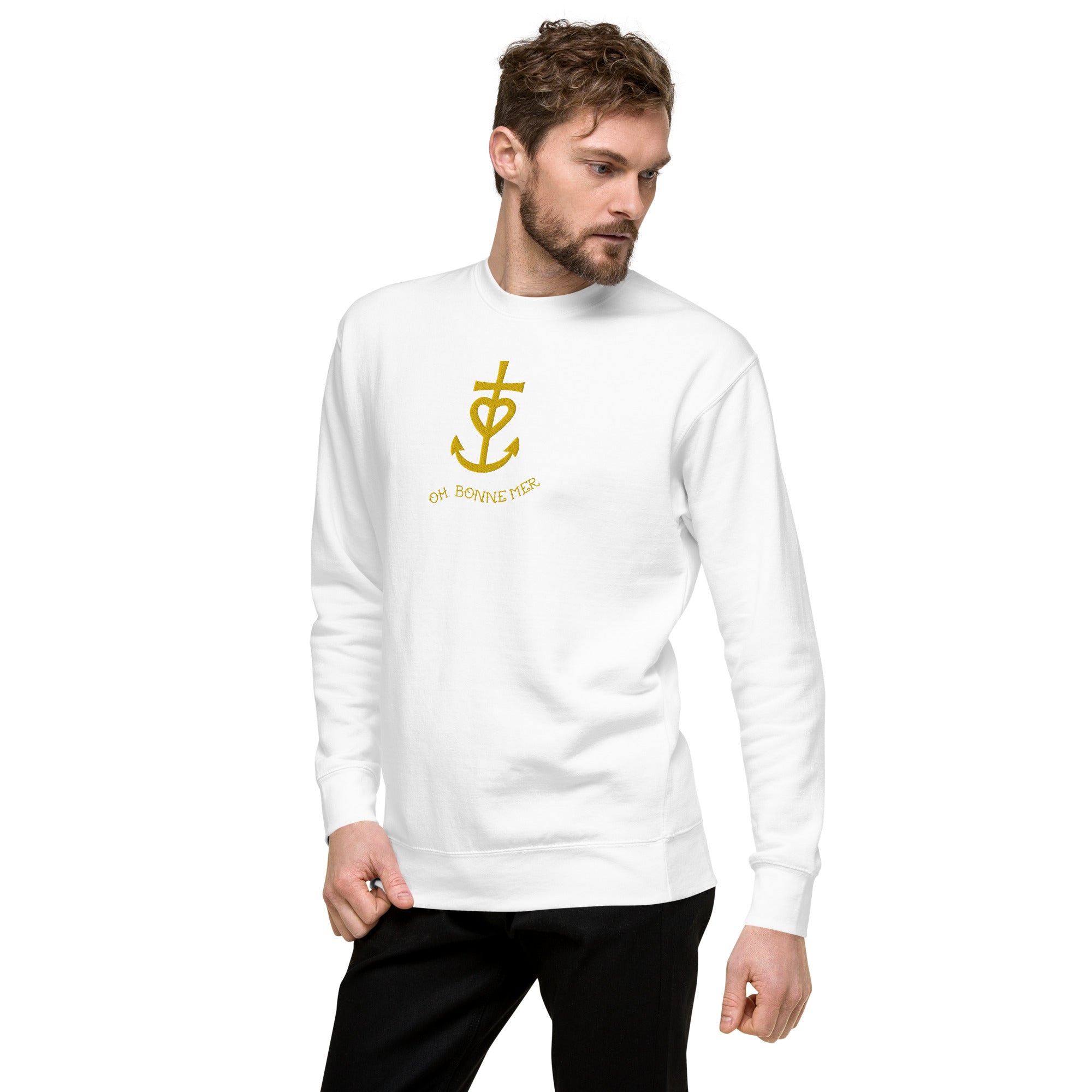 Unisex Premium Sweatshirt Croix de Camargue Gold large embroidered pattern