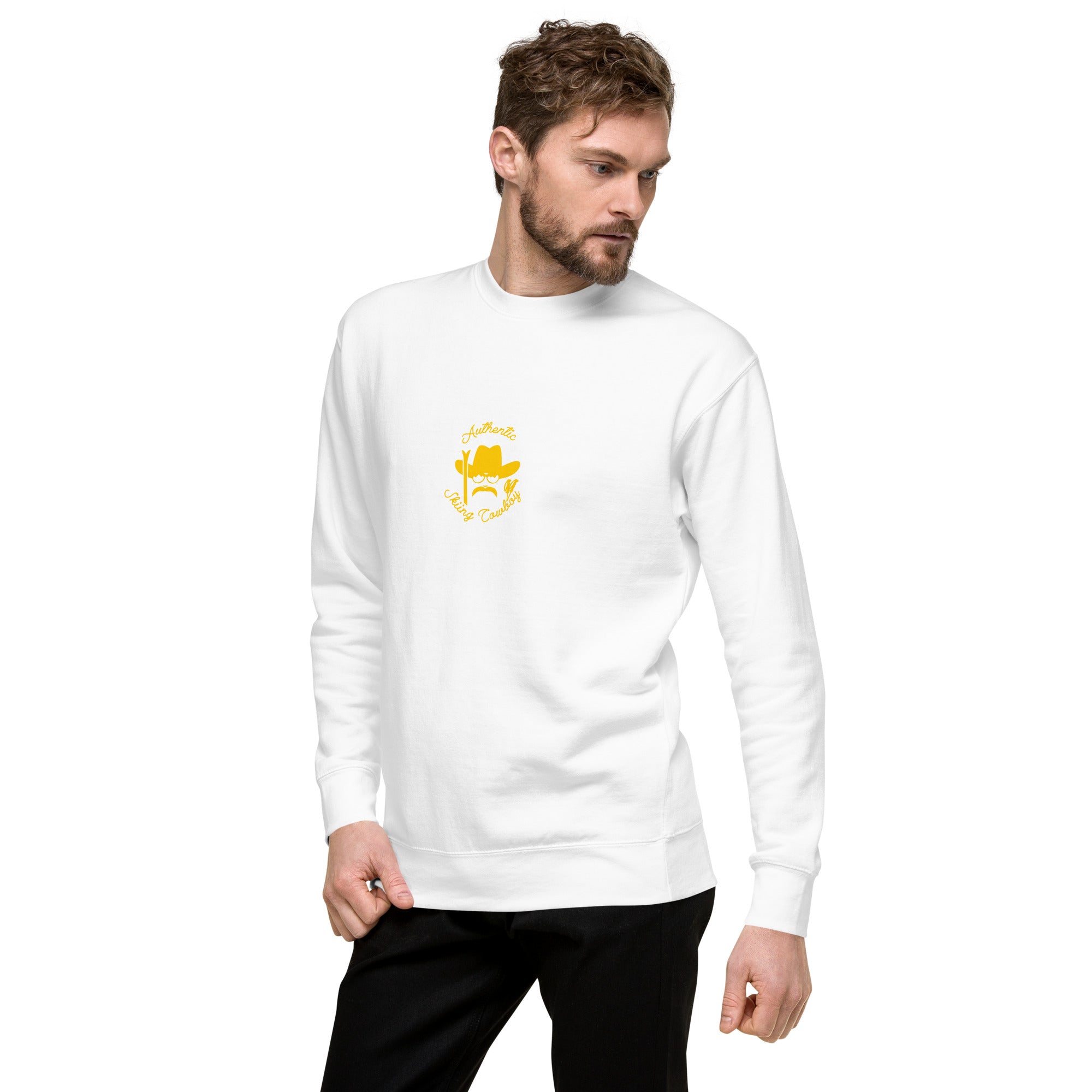 Unisex Premium Sweatshirt Authentic Skiing Cowboy (front & back)