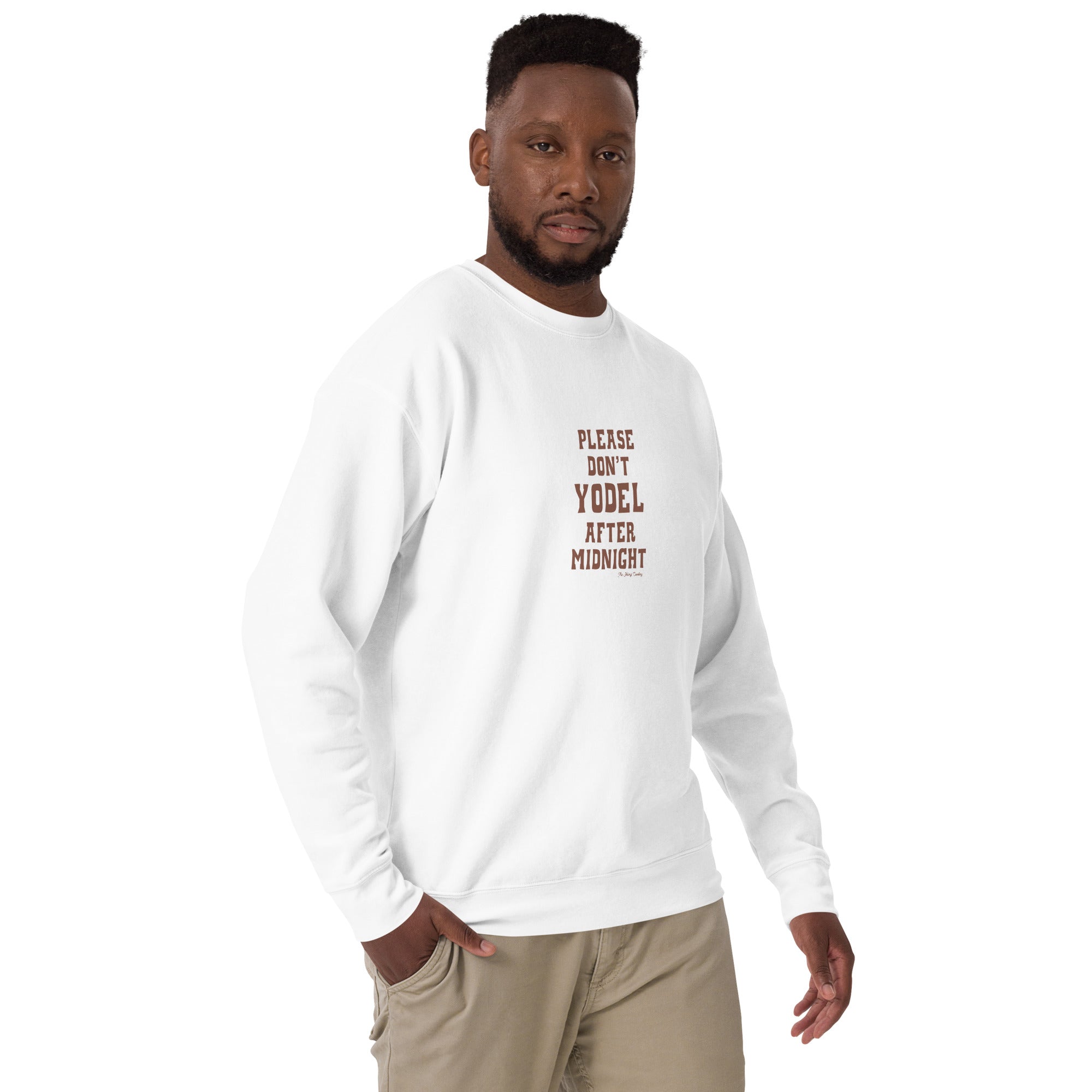 Unisex Premium Sweatshirt Don't Yodel After Midnight on light colors