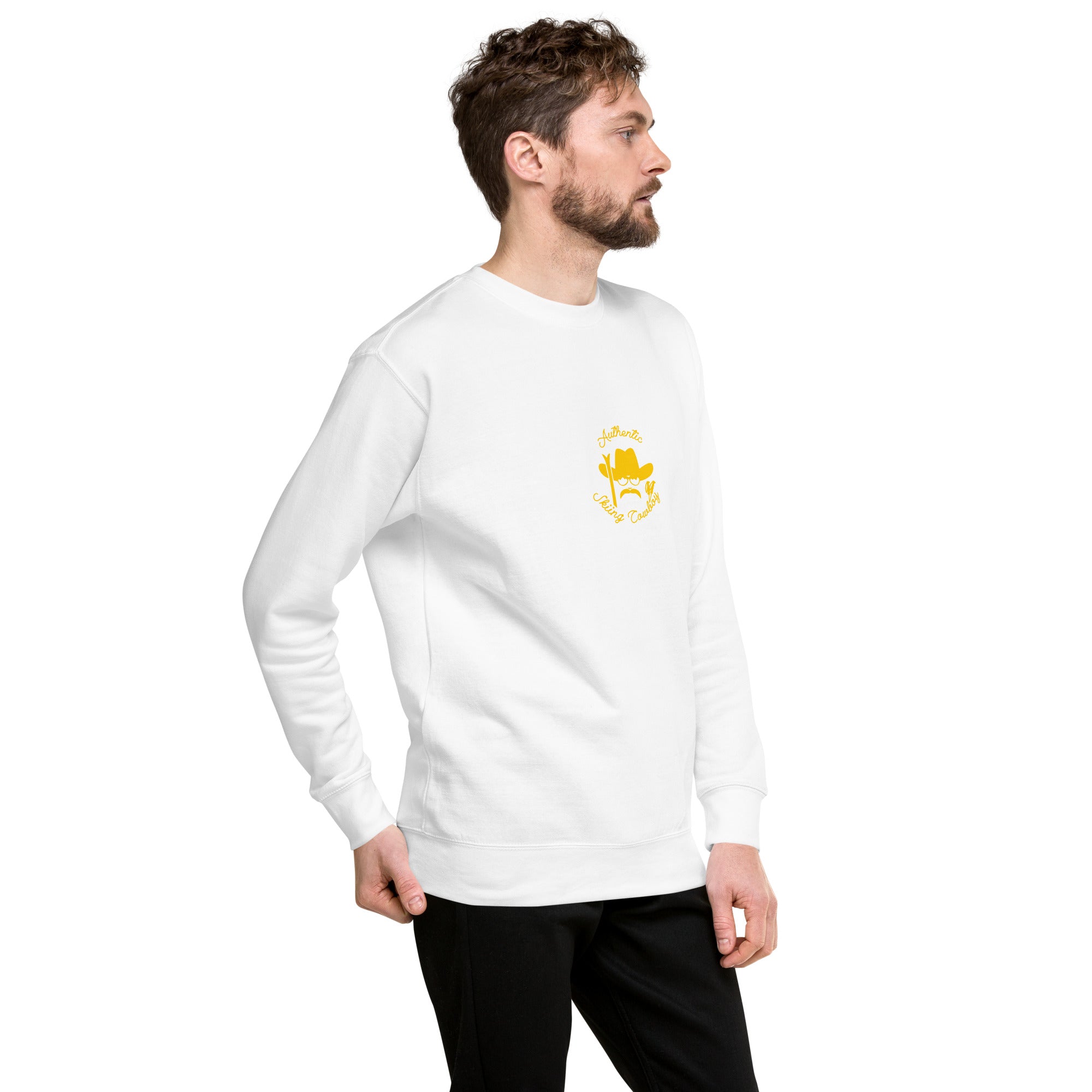 Unisex Premium Sweatshirt Authentic Skiing Cowboy (front & back)