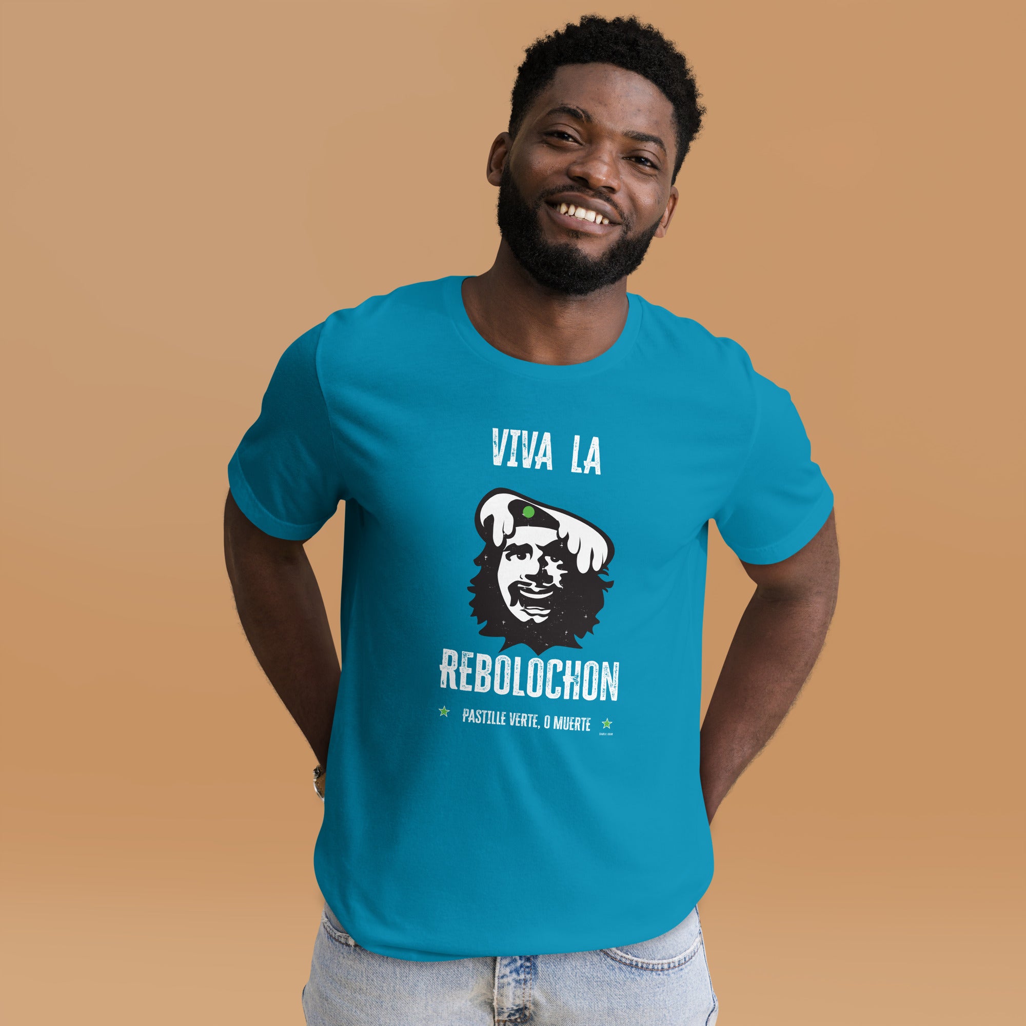 Unisex cotton t-shirt Viva la Rebolochon on bright colors