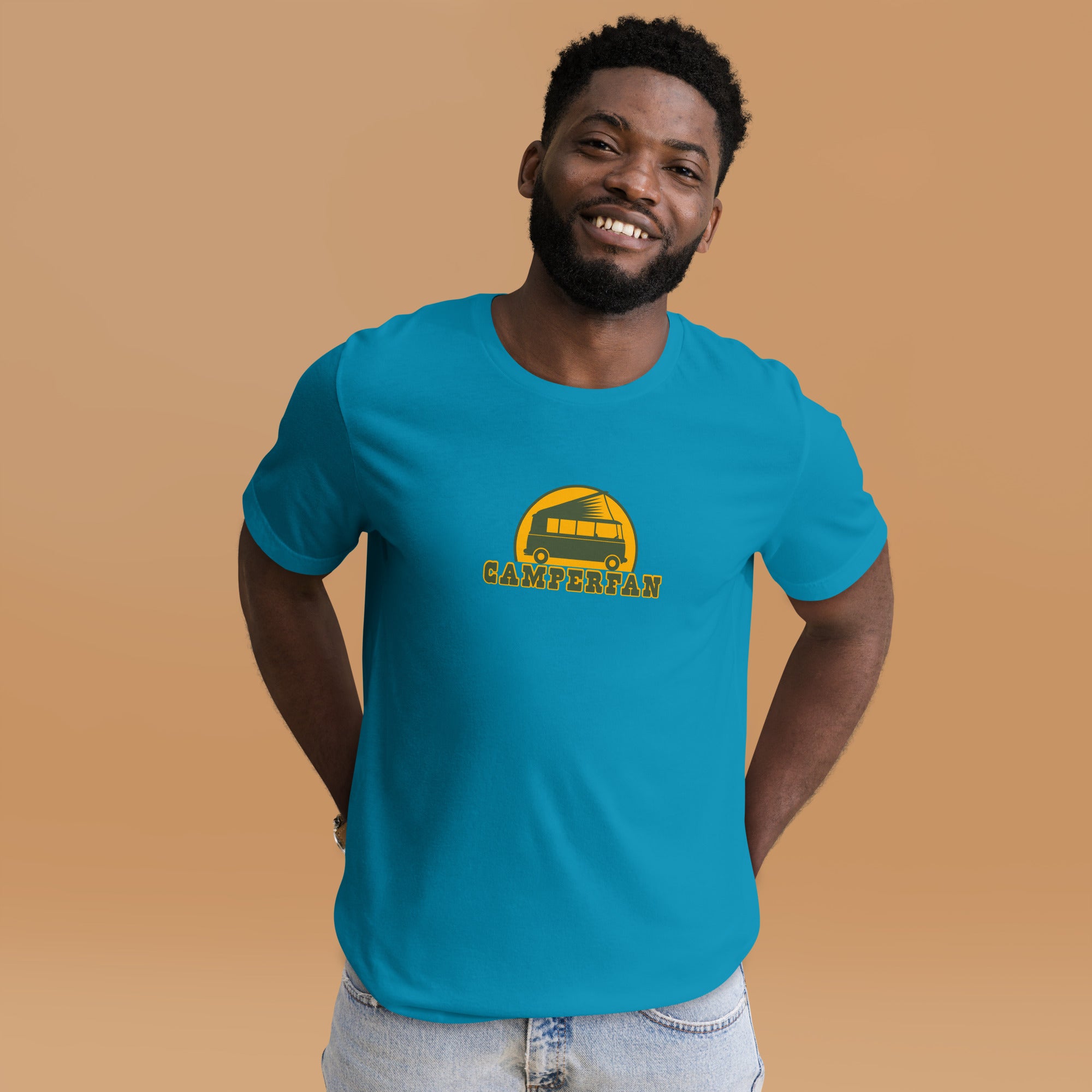 Unisex cotton t-shirt Camperfan on bright colors