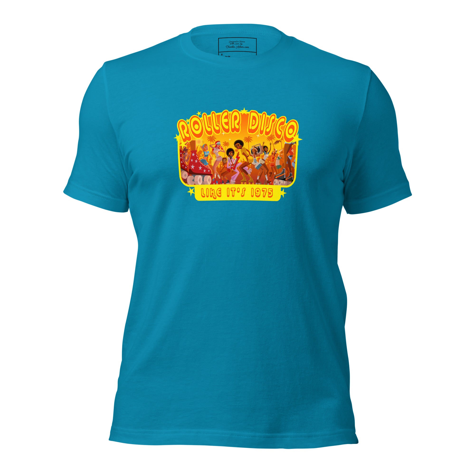 Unisex t-shirt Roller Disco 1975 on bright colors