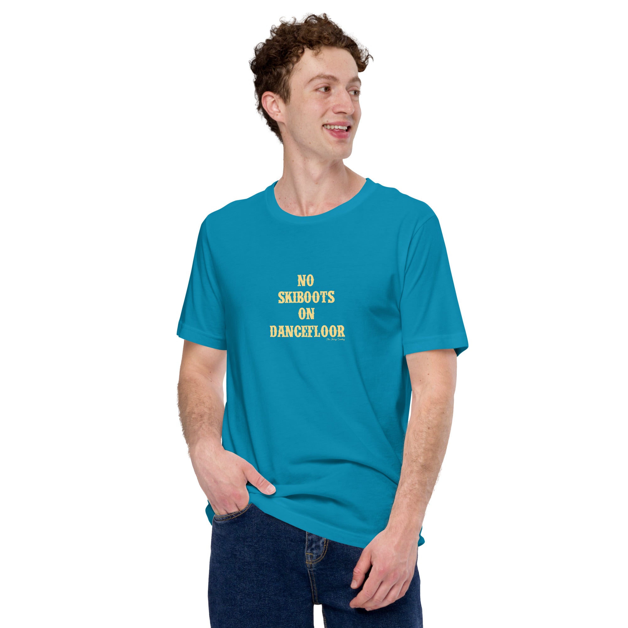 Unisex t-shirt No Skiboots on Dancefloor on bright colors