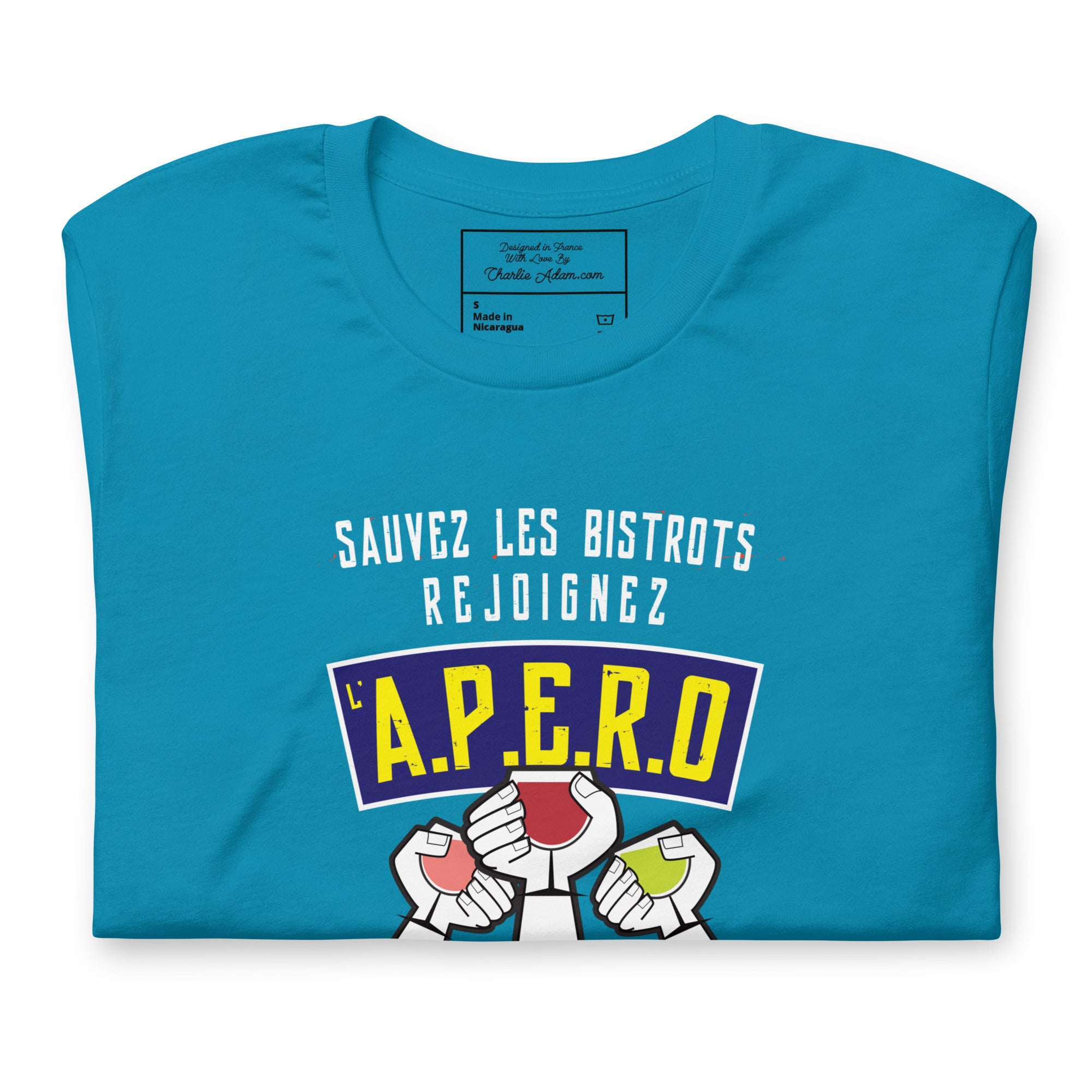 Unisex t-shirt Sauvez les Bistrots, rejoignez l'Apéro on bright colors