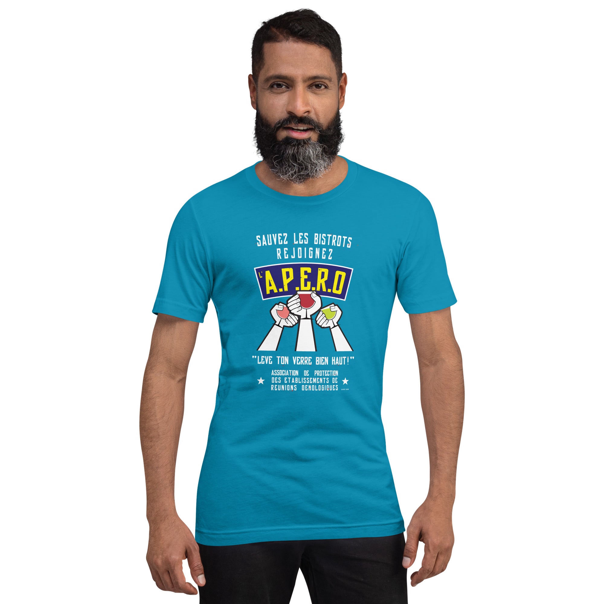 T-shirt en coton unisexe Sauvez les Bistrots, rejoignez l'Apéro sur couleurs vives