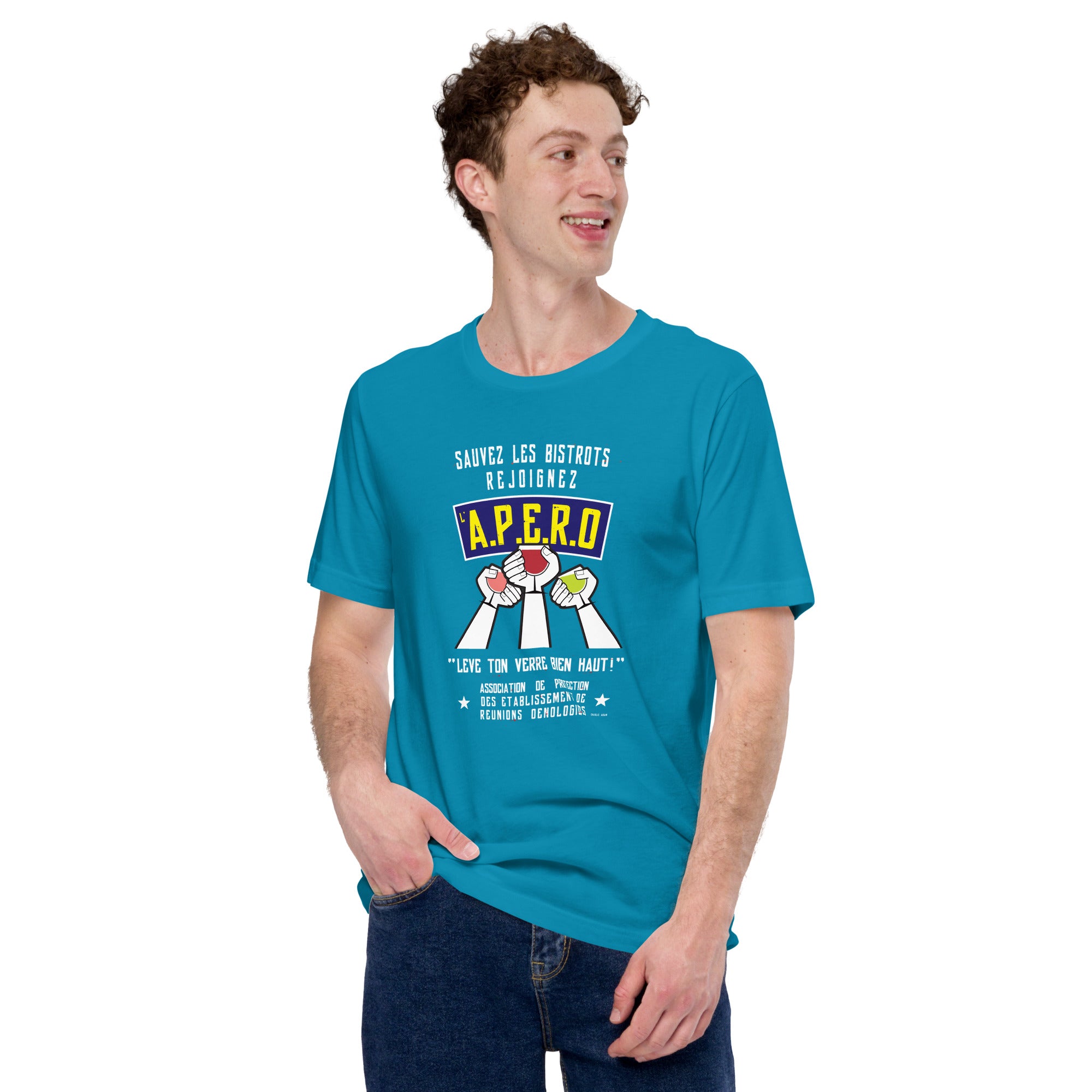 Unisex t-shirt Sauvez les Bistrots, rejoignez l'Apéro on bright colors