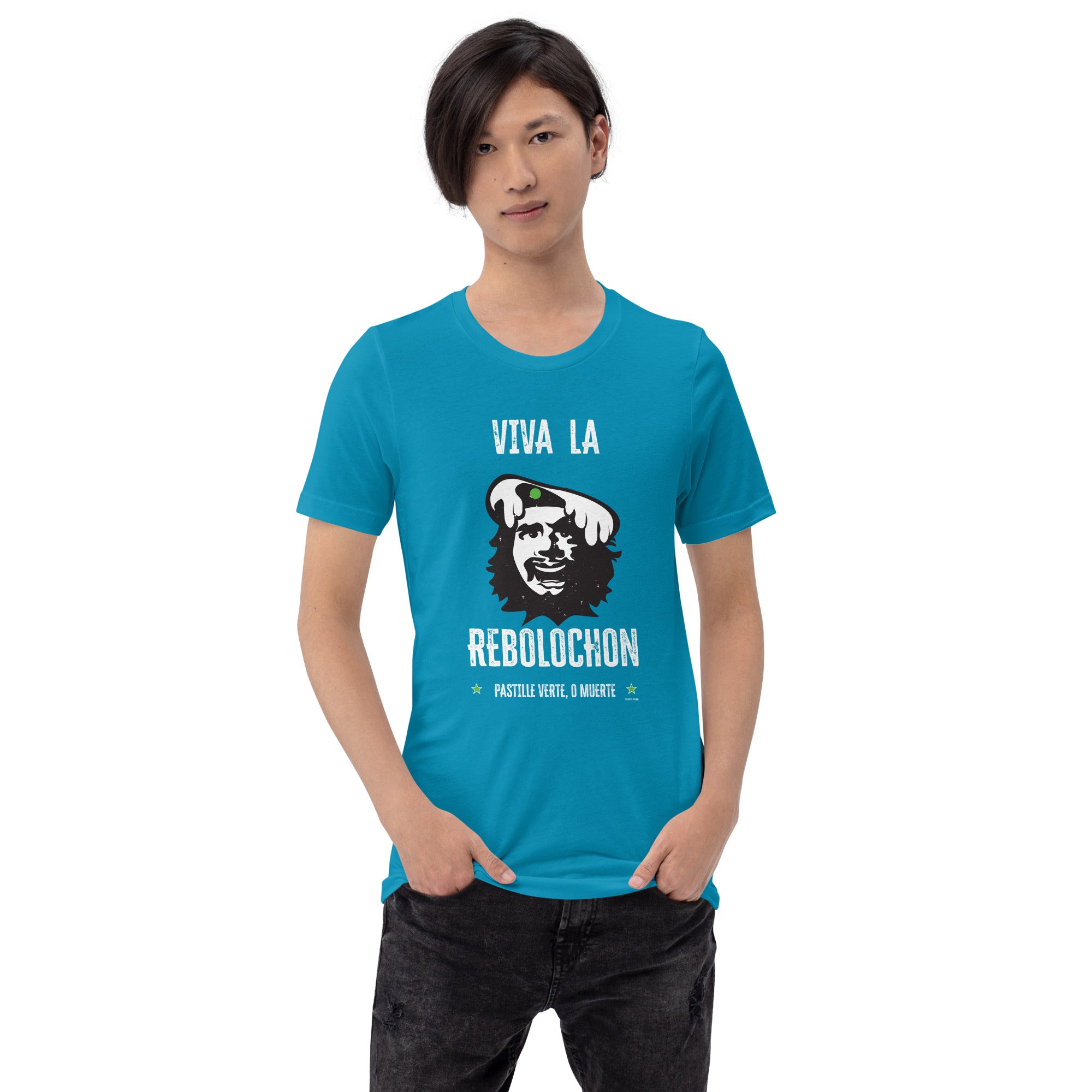 Unisex cotton t-shirt Viva la Rebolochon on bright colors