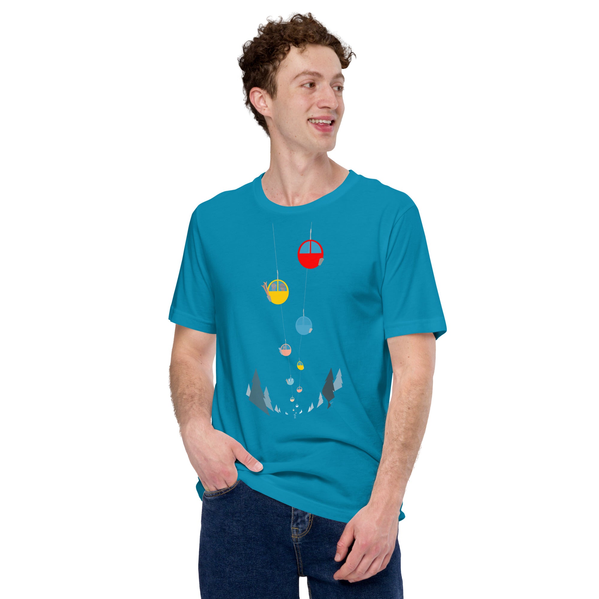 Unisex cotton t-shirt Gondolas in the mist on bright colors