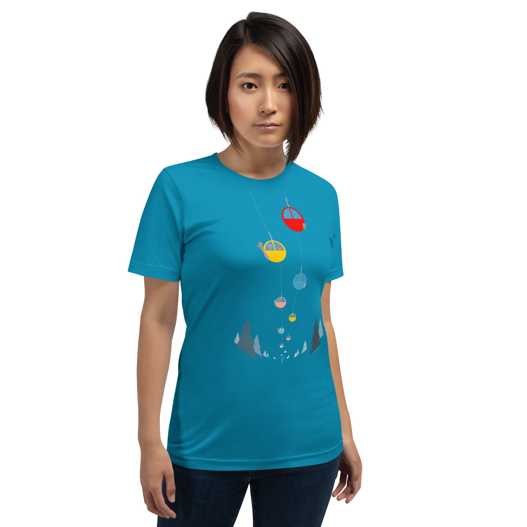 Unisex cotton t-shirt Gondolas in the mist on bright colors