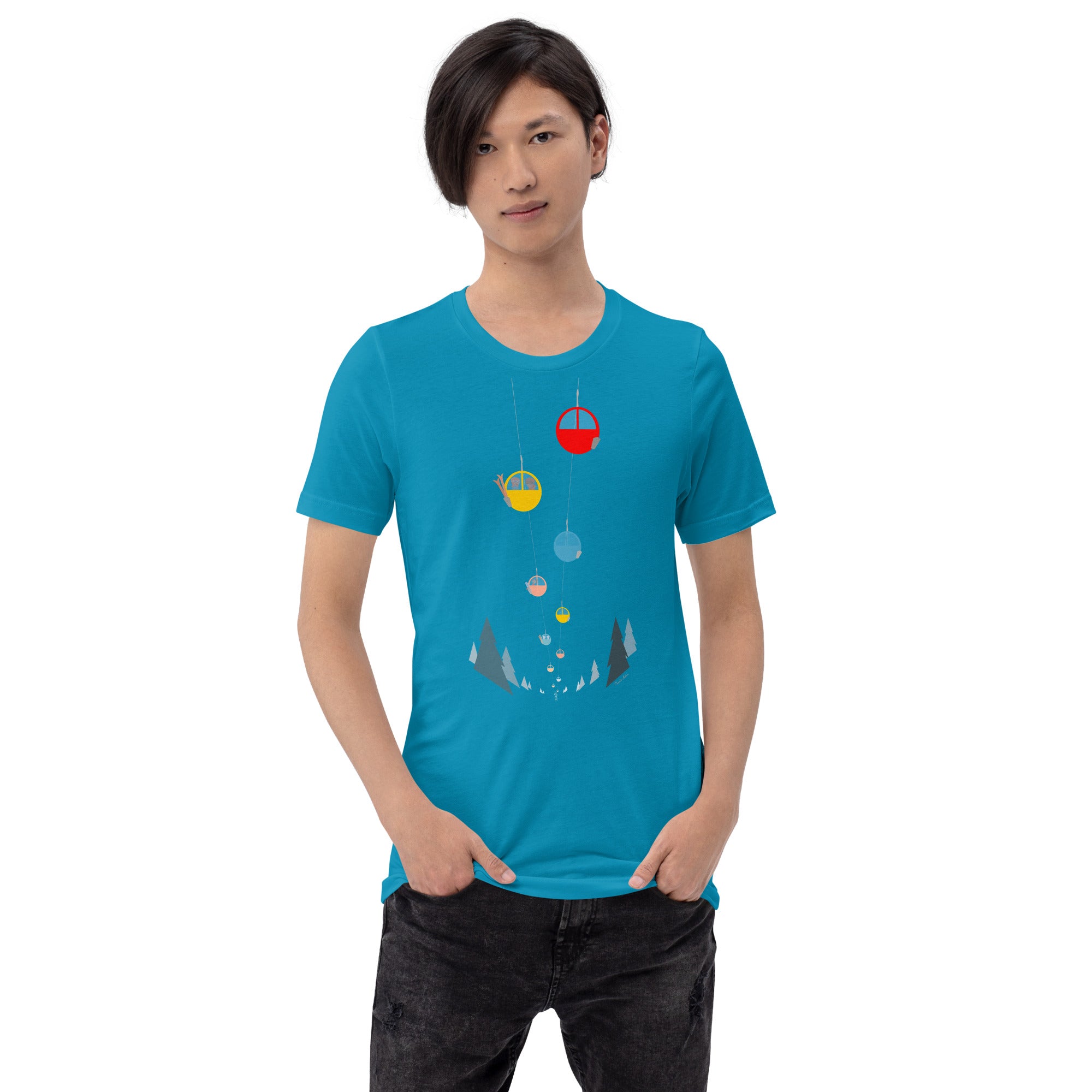 Unisex cotton t-shirt Gondolas in the mist on bright colors