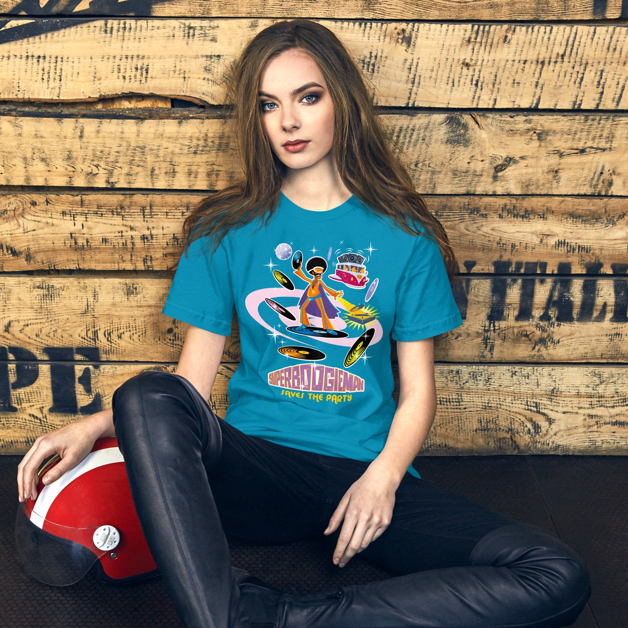 Unisex cotton t-shirt Superboogieman saves the Party on bright colors