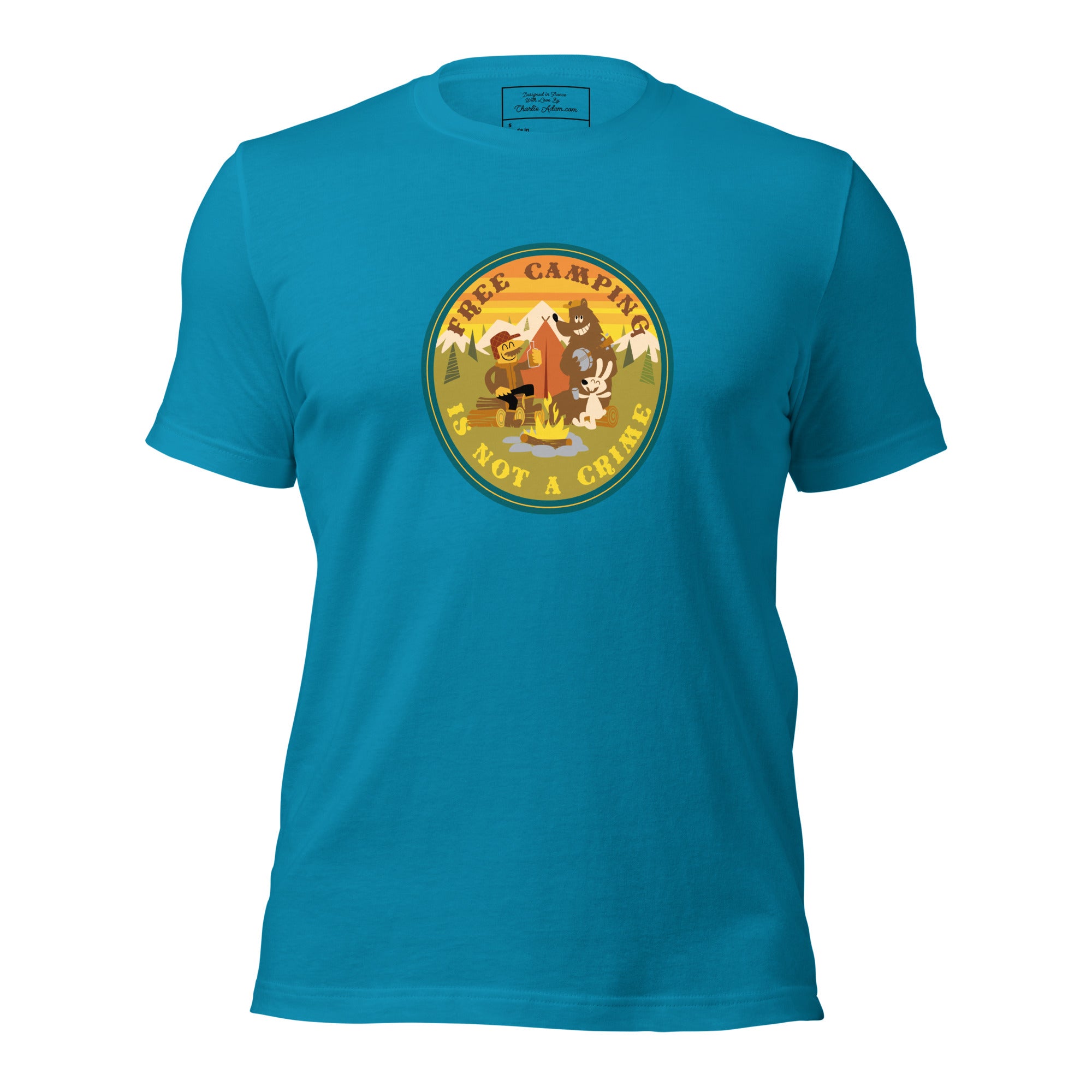 Unisex cotton t-shirt Free Camping is not a Crime on bright colors