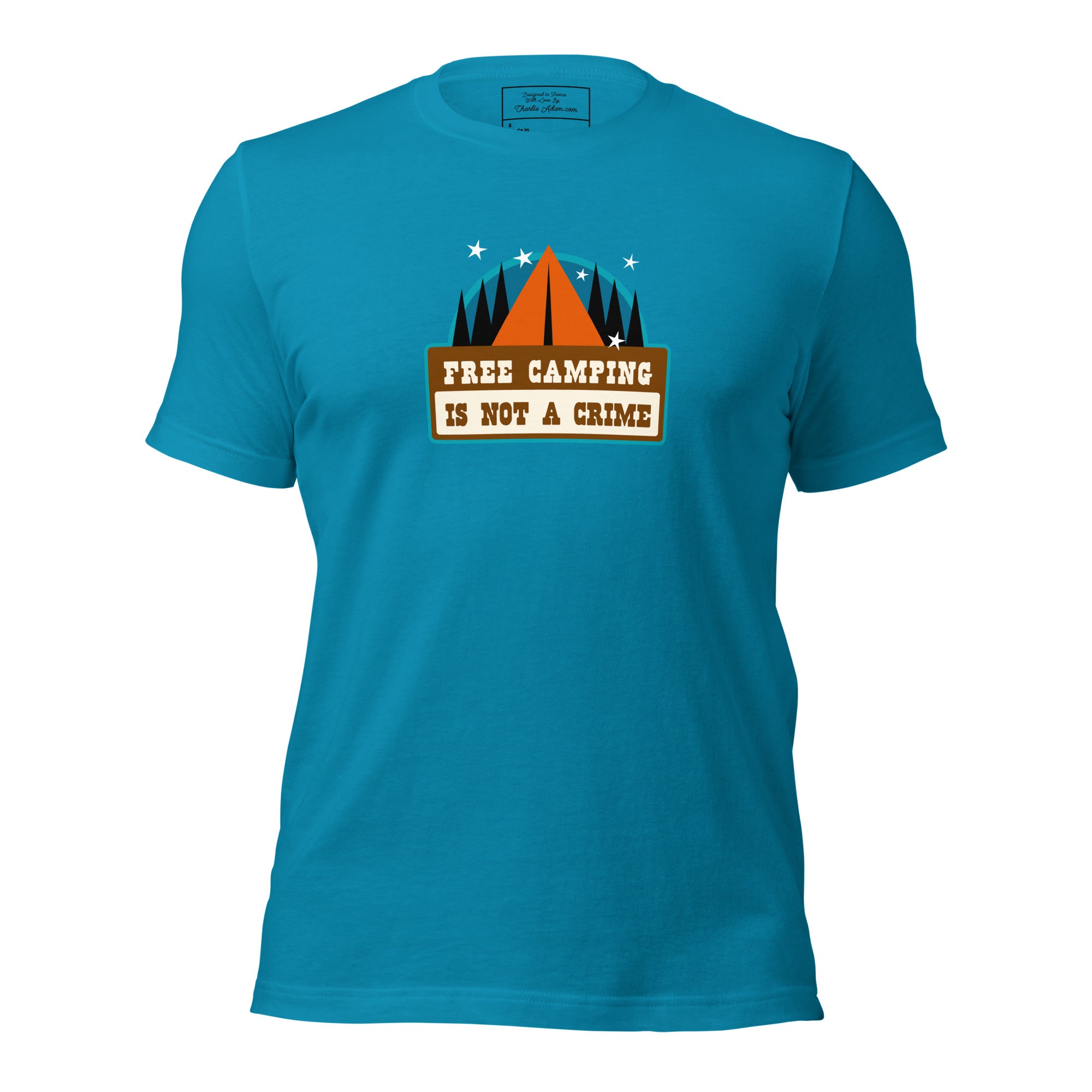 Unisex cotton t-shirt Free Camping is not a Crime on bright colors