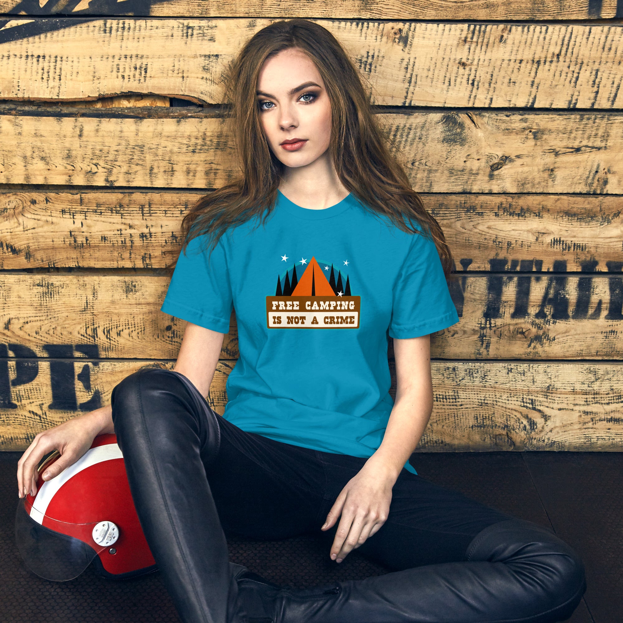 Unisex cotton t-shirt Free Camping is not a Crime on bright colors