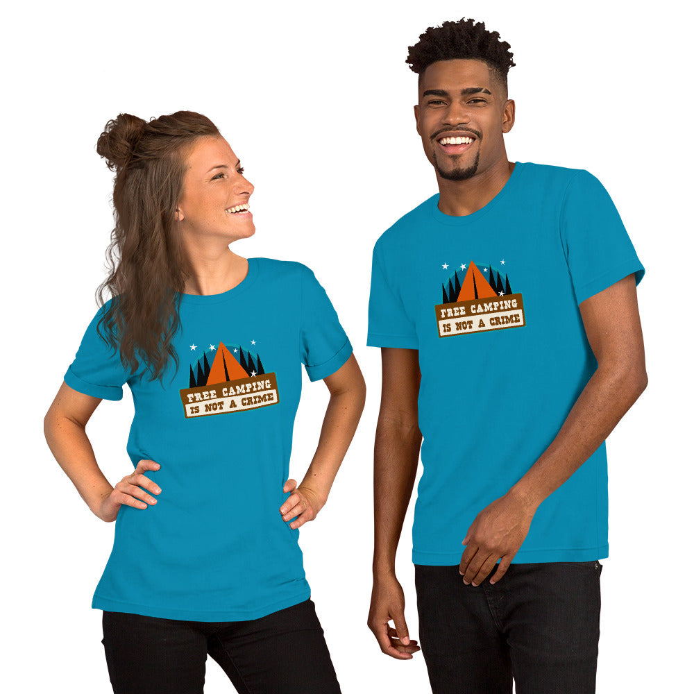 Unisex cotton t-shirt Free Camping is not a Crime on bright colors