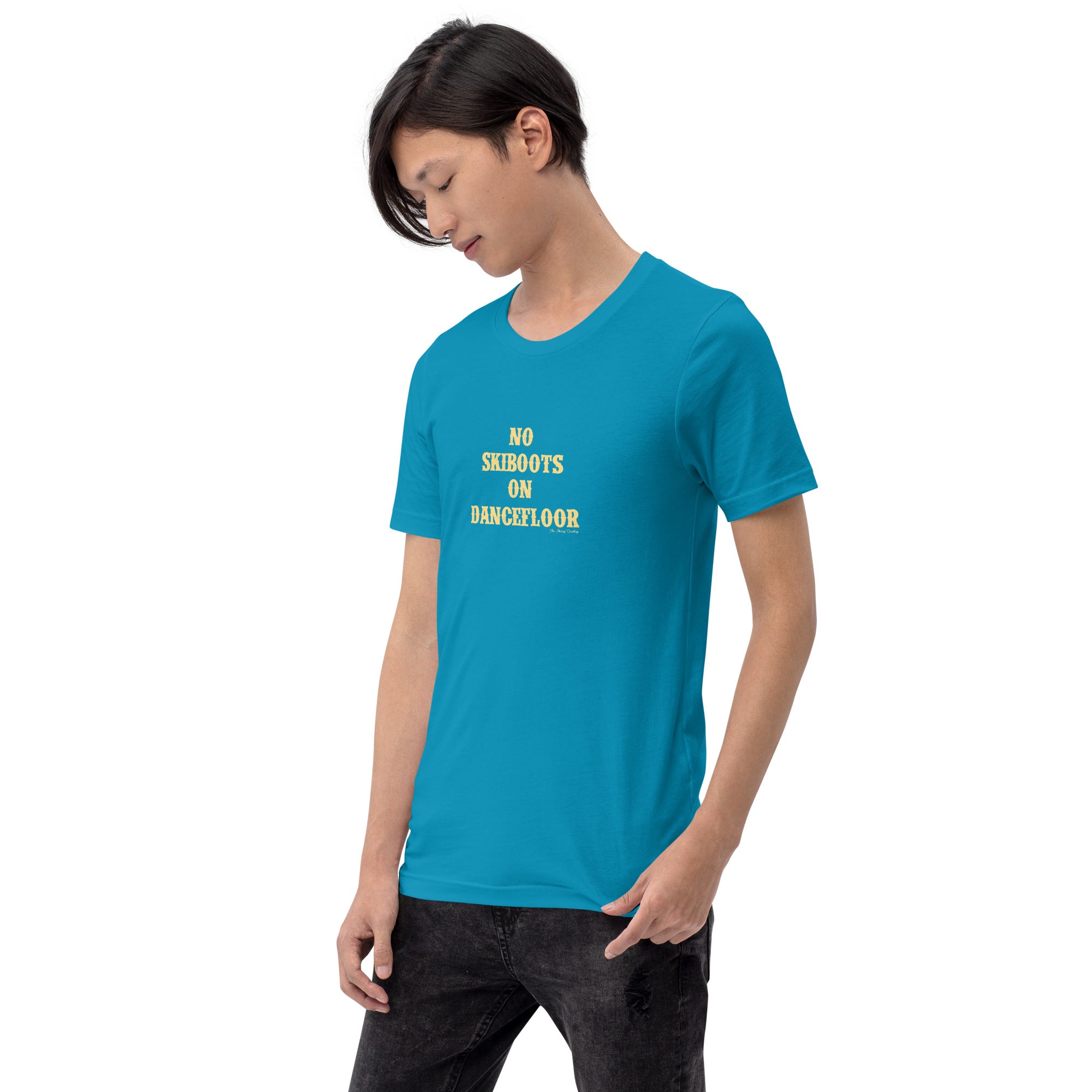 Unisex t-shirt No Skiboots on Dancefloor on bright colors