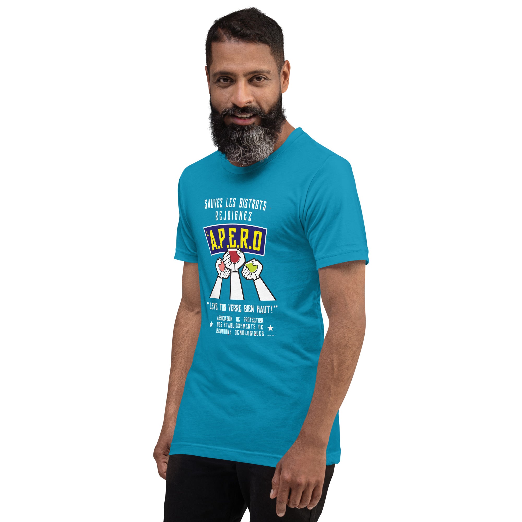 Unisex t-shirt Sauvez les Bistrots, rejoignez l'Apéro on bright colors