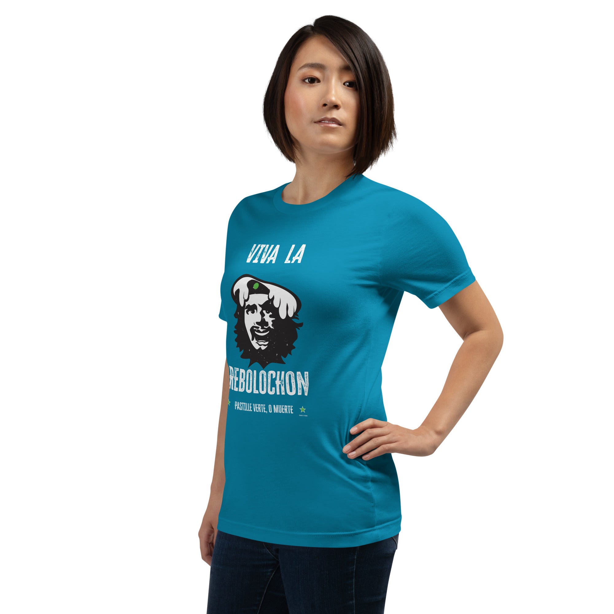 Unisex cotton t-shirt Viva la Rebolochon on bright colors