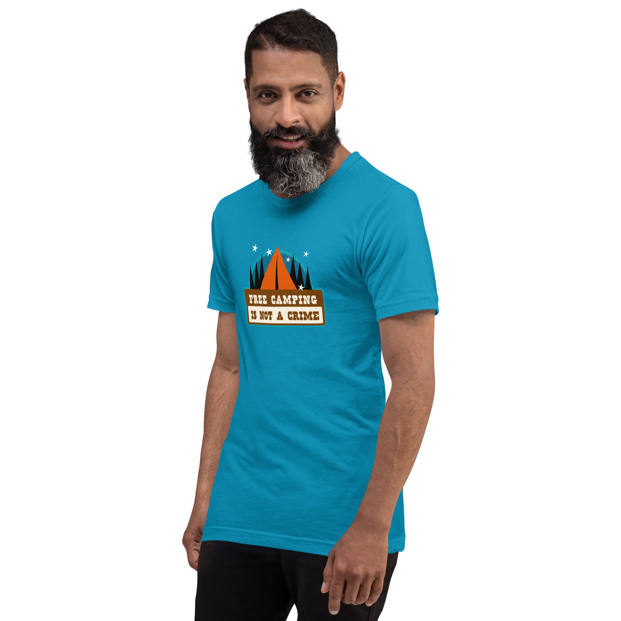 Unisex cotton t-shirt Free Camping is not a Crime on bright colors